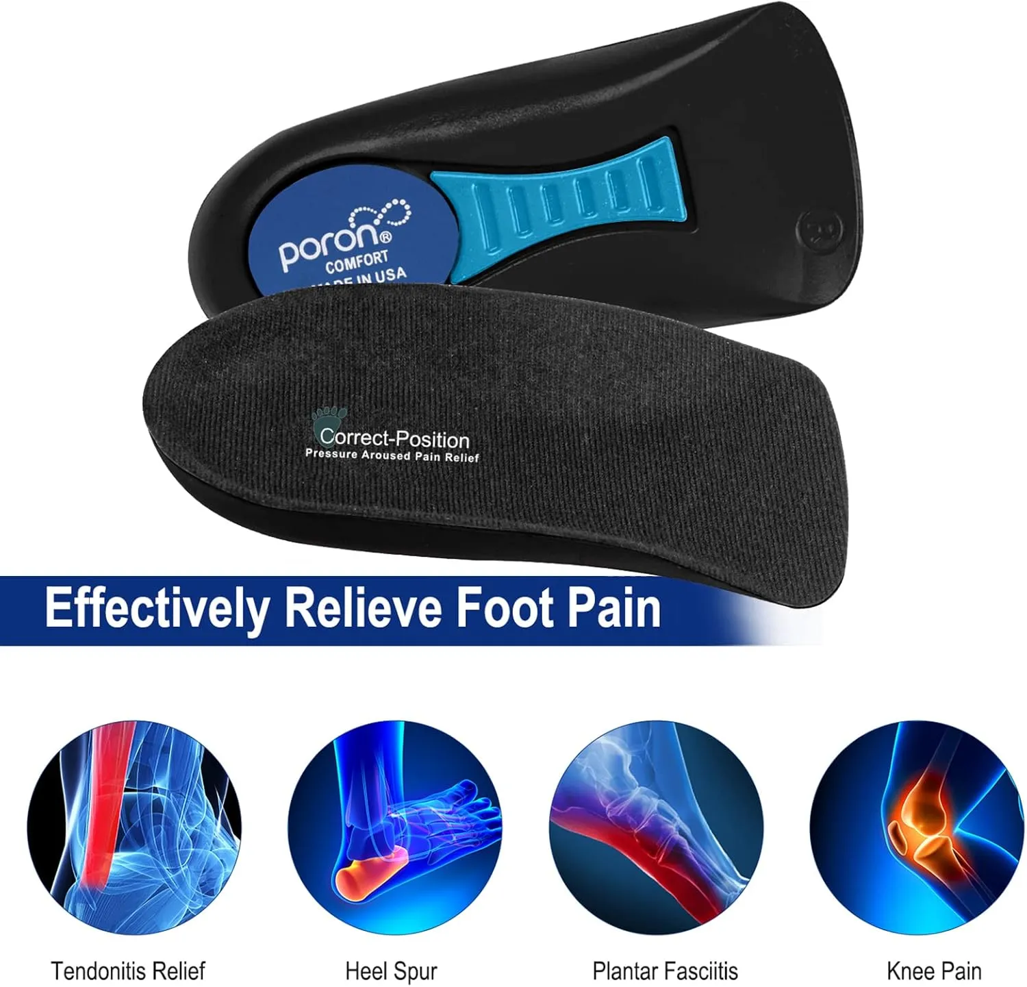Plantar Fasciitis Relief Arch Support Shoe Inserts for Women and Men, Heel Cup for Heel Pain Relief, Achilles Tendonitis Relief and Max Anti-Shock, Heel Pads for Heel Spur Relief and Heel Lift