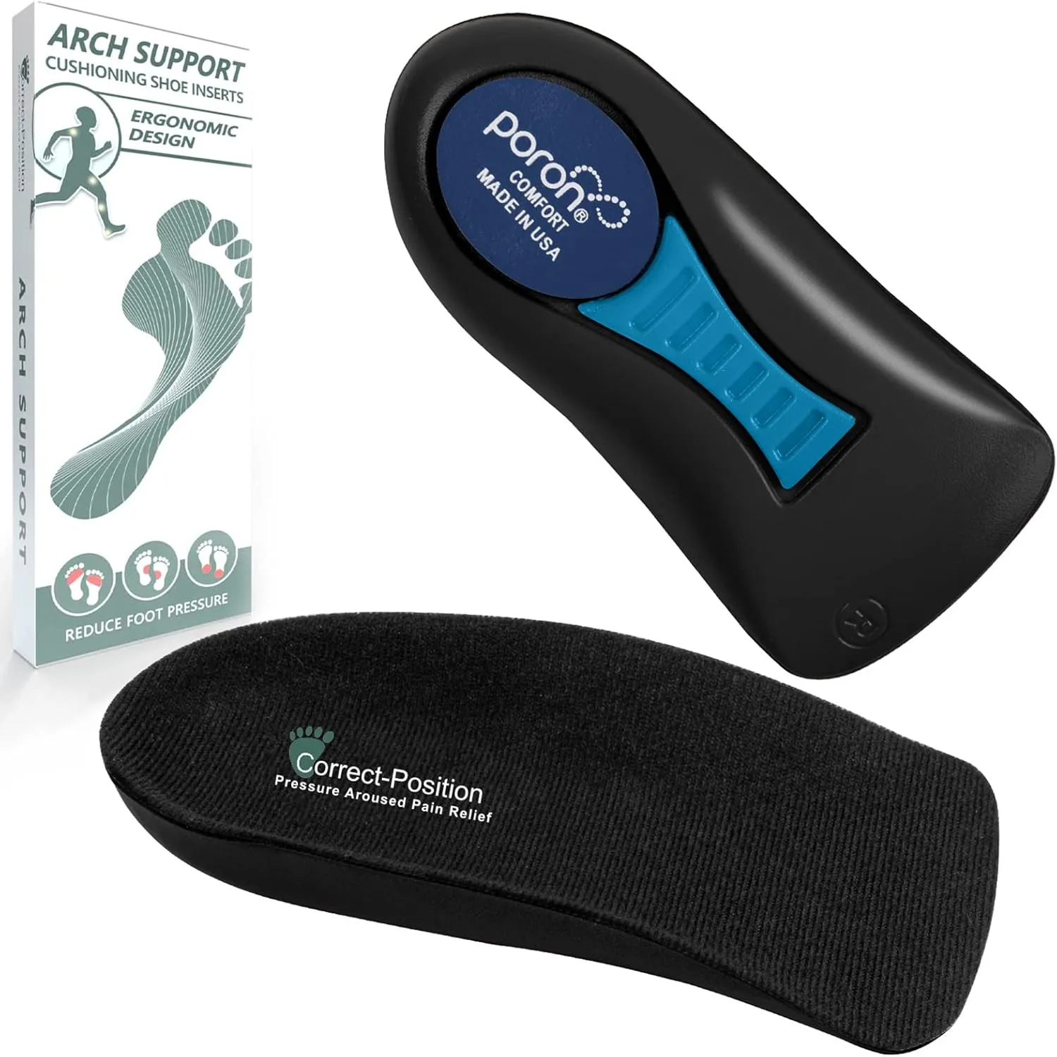 Plantar Fasciitis Relief Arch Support Shoe Inserts for Women and Men, Heel Cup for Heel Pain Relief, Achilles Tendonitis Relief and Max Anti-Shock, Heel Pads for Heel Spur Relief and Heel Lift