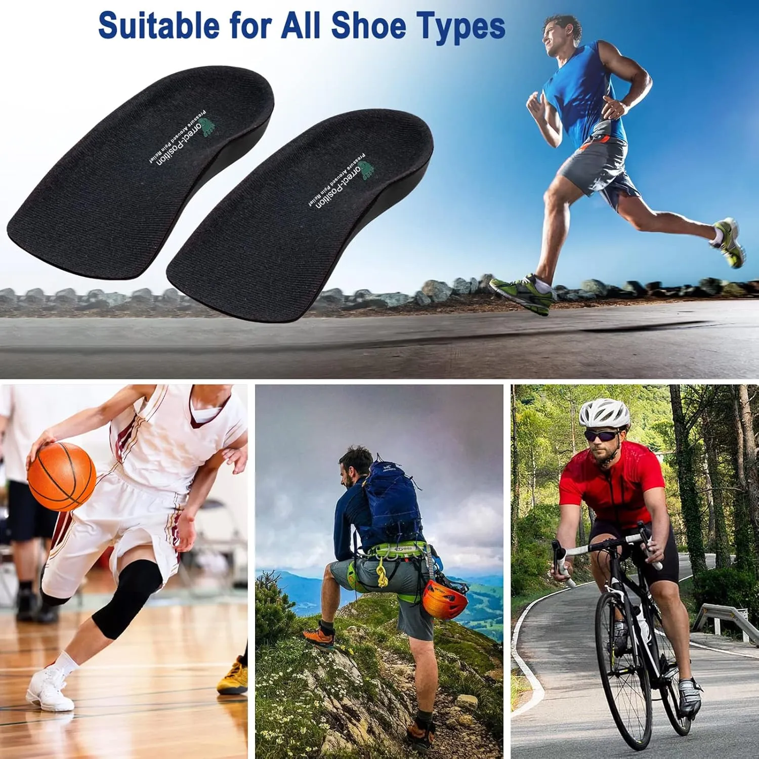 Plantar Fasciitis Relief Arch Support Shoe Inserts for Women and Men, Heel Cup for Heel Pain Relief, Achilles Tendonitis Relief and Max Anti-Shock, Heel Pads for Heel Spur Relief and Heel Lift