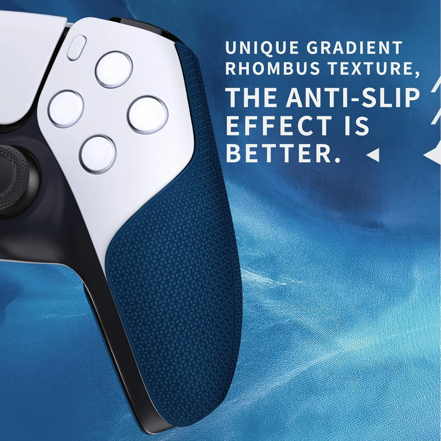 PlayVital Premium Grip for ps5 Wireless Controller, Split Design Anti-Skid Soft Hexagonal Diamond Textures Sweat-Absorbent Handle Grips Protector for ps5 Controller – Klein Blue