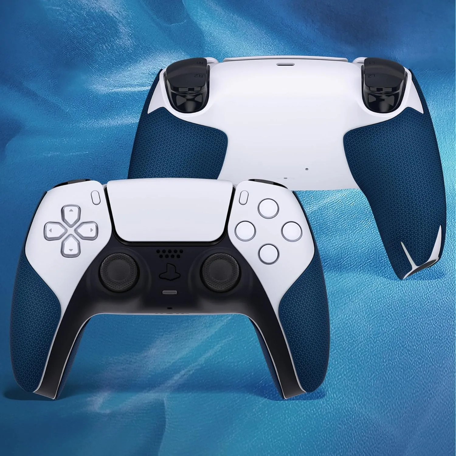 PlayVital Premium Grip for ps5 Wireless Controller, Split Design Anti-Skid Soft Hexagonal Diamond Textures Sweat-Absorbent Handle Grips Protector for ps5 Controller – Klein Blue