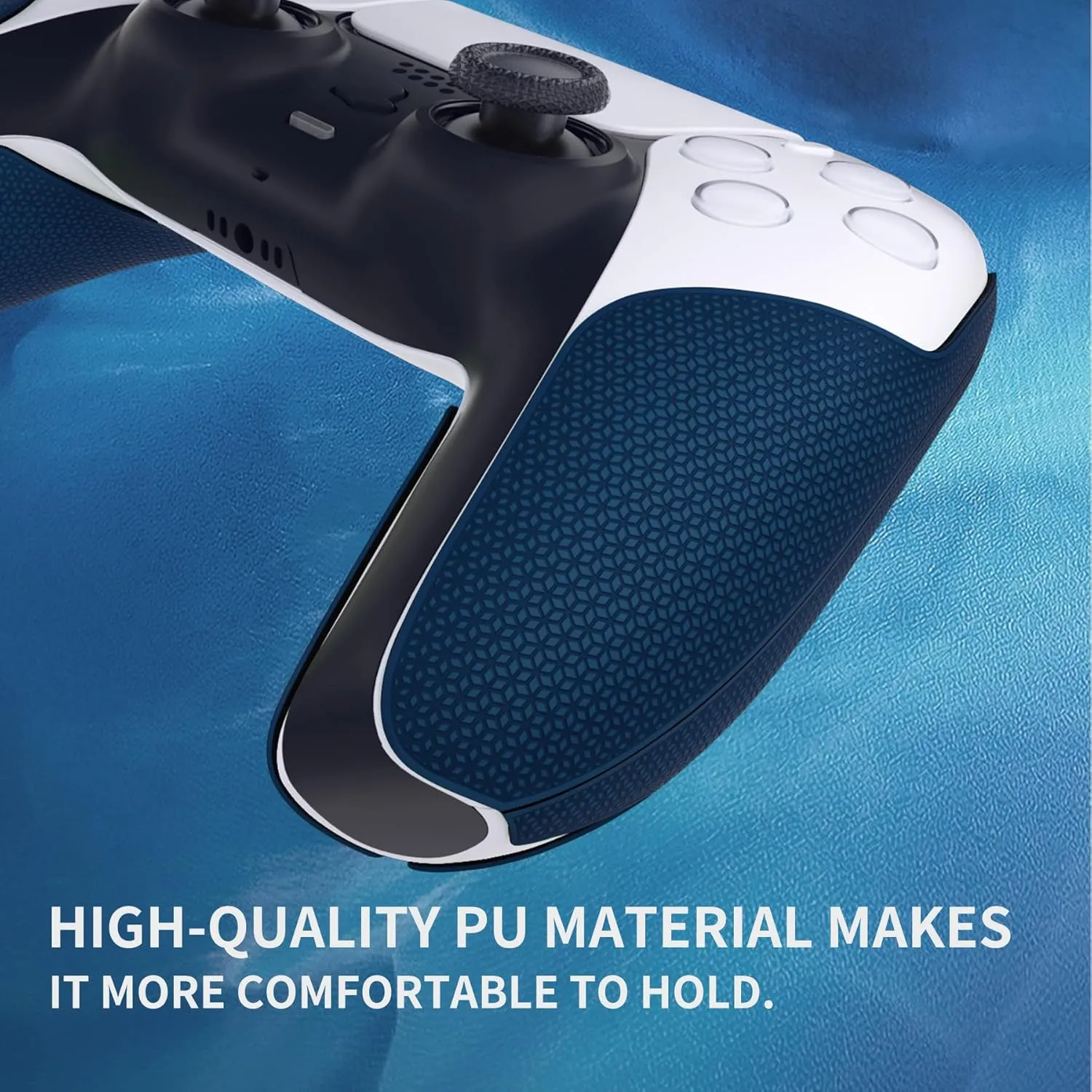 PlayVital Premium Grip for ps5 Wireless Controller, Split Design Anti-Skid Soft Hexagonal Diamond Textures Sweat-Absorbent Handle Grips Protector for ps5 Controller – Klein Blue