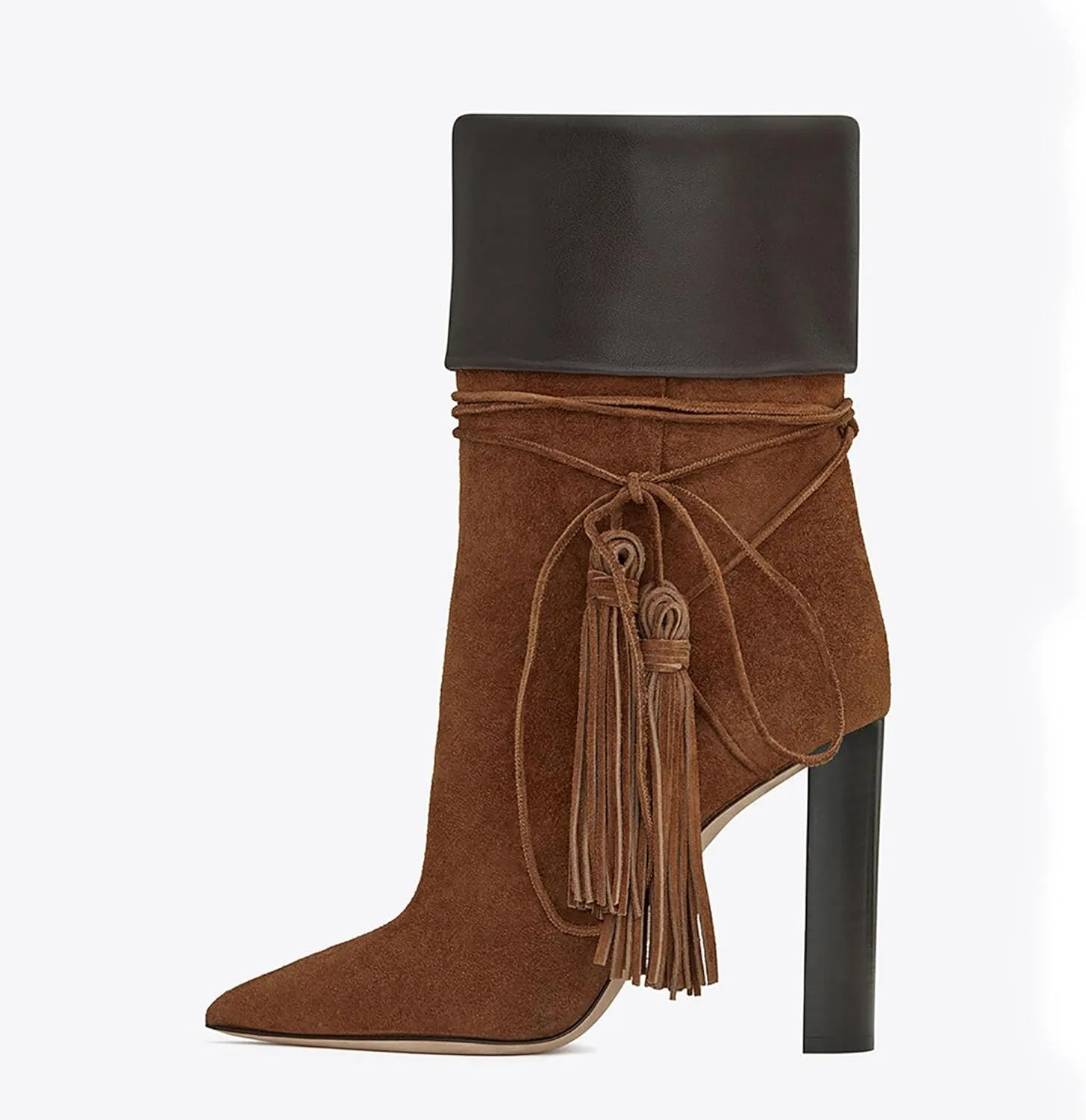 Pointed Toe Ankle Boots Fashion Suede Booties Classic Slip-on Shoes Solid Color Tassel High Heels Thick Heels Casual Western Party Booties Comfortable Walking Short Boots