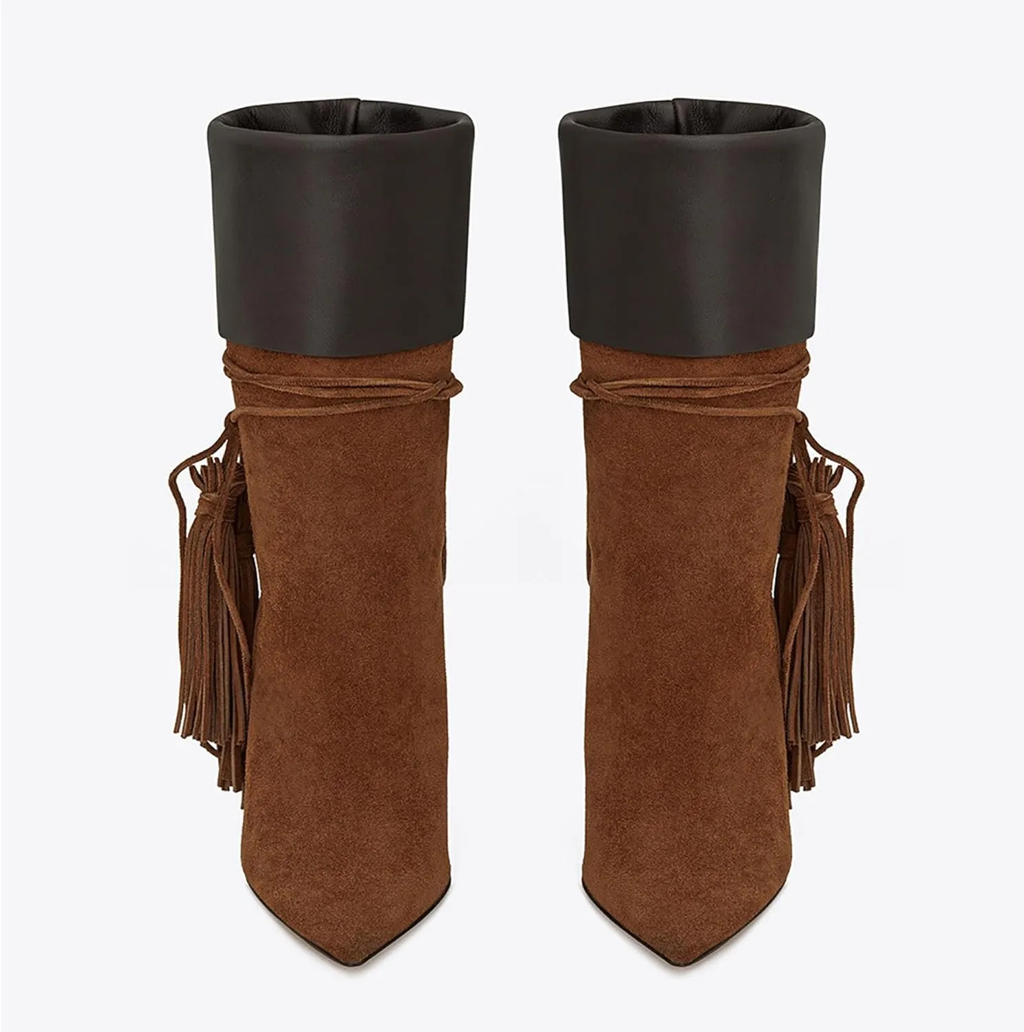 Pointed Toe Ankle Boots Fashion Suede Booties Classic Slip-on Shoes Solid Color Tassel High Heels Thick Heels Casual Western Party Booties Comfortable Walking Short Boots