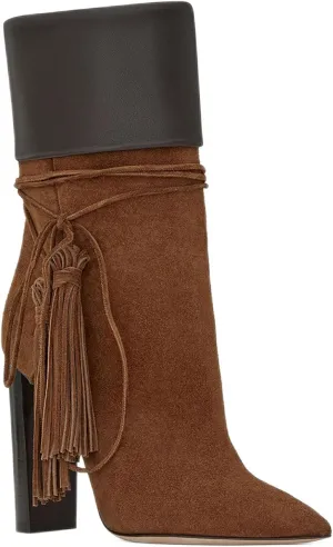 Pointed Toe Ankle Boots Fashion Suede Booties Classic Slip-on Shoes Solid Color Tassel High Heels Thick Heels Casual Western Party Booties Comfortable Walking Short Boots