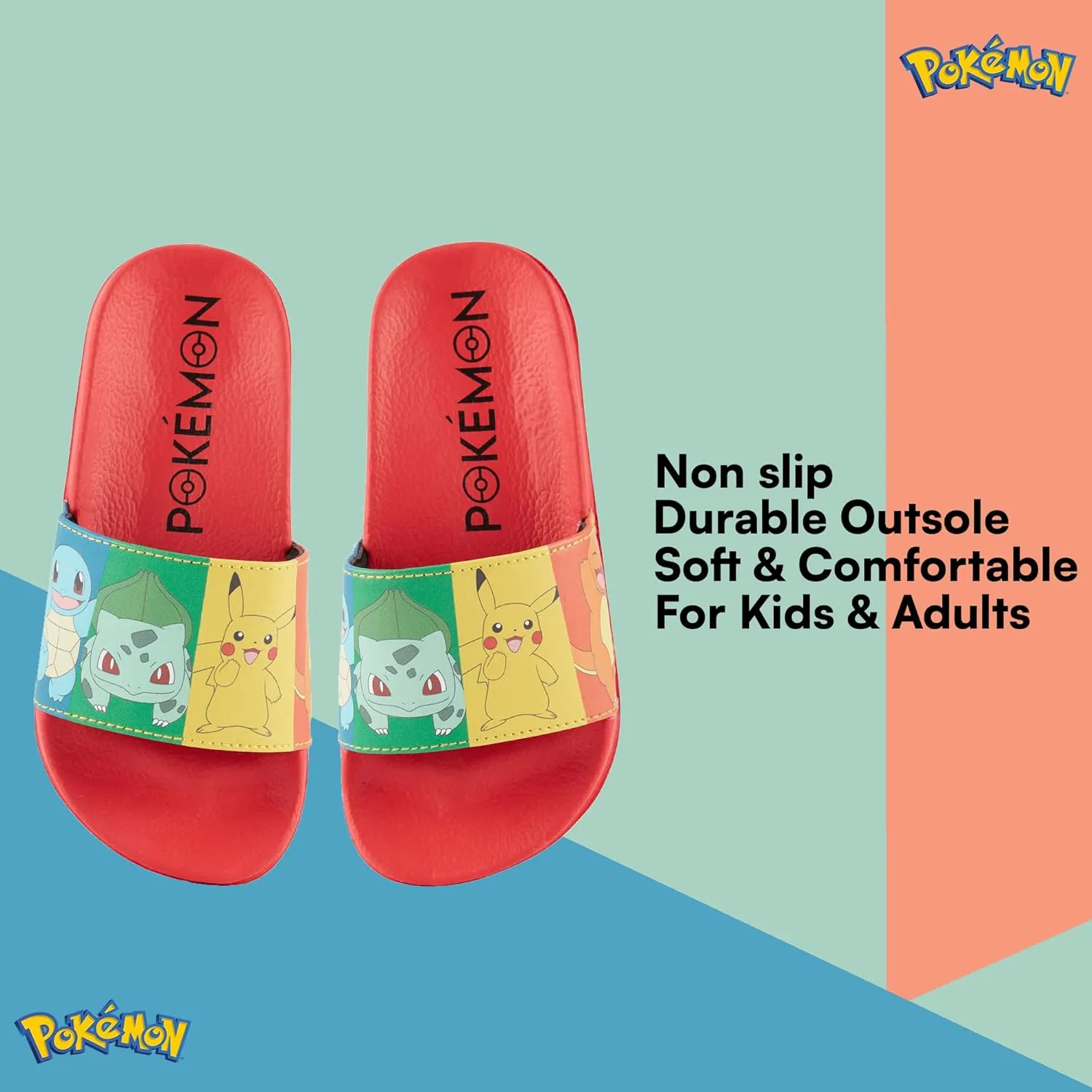 Pokemon Boys Pikachu Slide Sandals Pikachu Shoes - Pikachu, Ash, Charmander, Squirtle, and Bulbasaur Slides