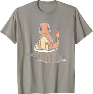 Pokémon Charmander Sitting On Tree Stump Retro Sketch T-Shirt