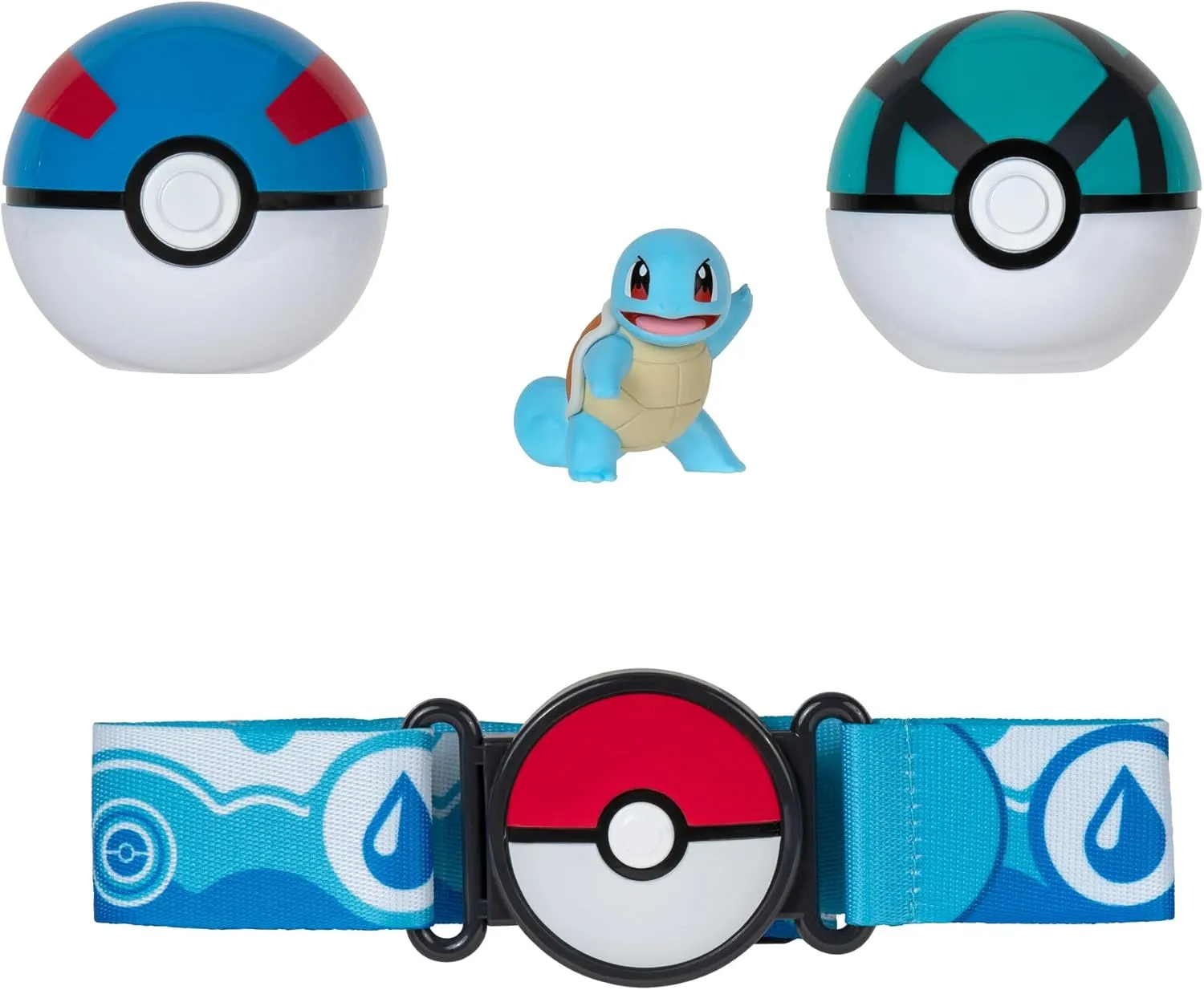 Pokémon PKW3161 Set-2-Inch Squirtle Battle Figure with Clip ‘N’ Go Plus Net Ball Accessories, Schiggy Belt Set