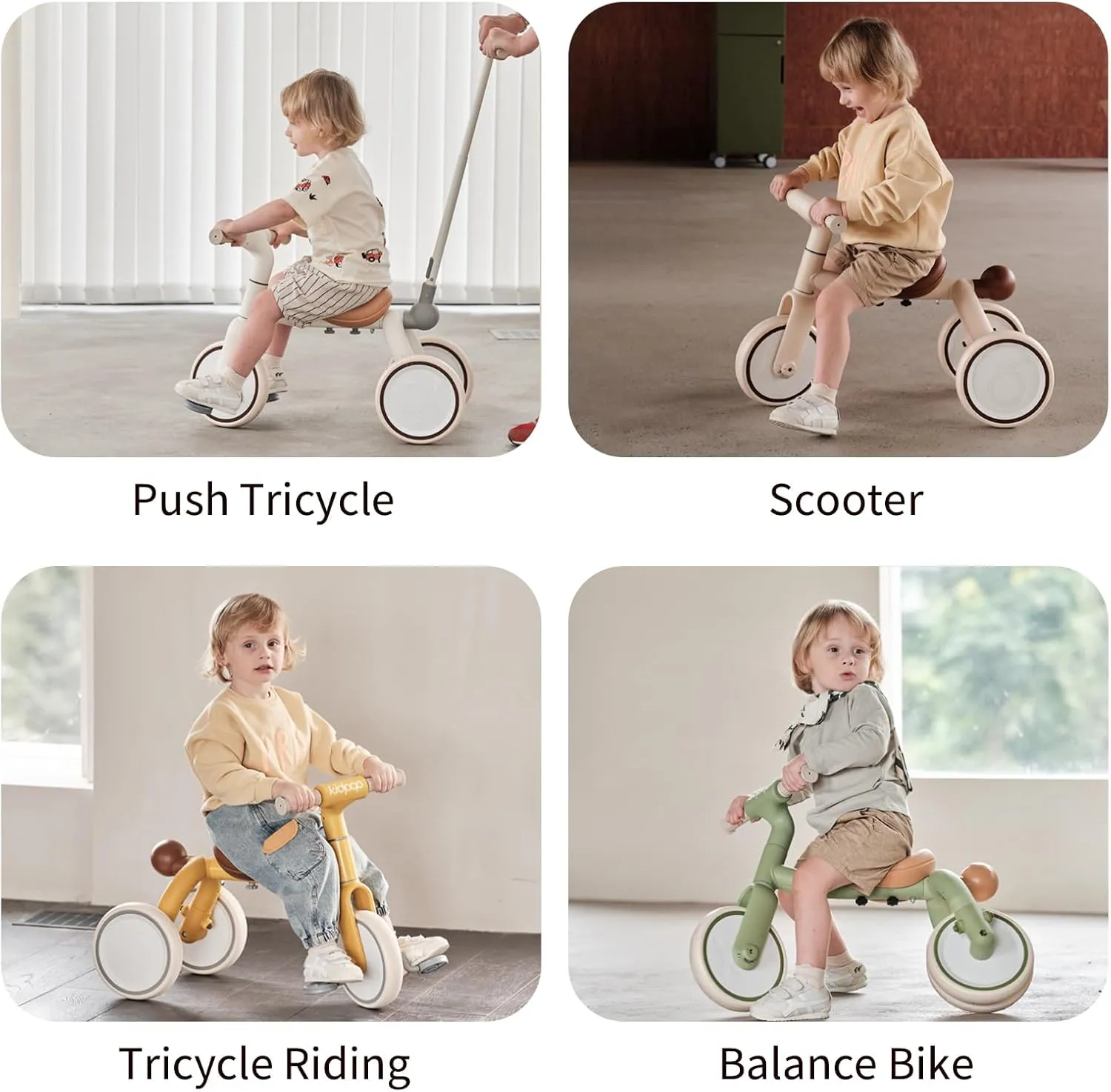 Pony 4-in-1 Kids' Tricycles Pedal Vehicles for 1-4 Push Slide Ride On Toy Balance Bike Baby Walker Stroller (Yellow)