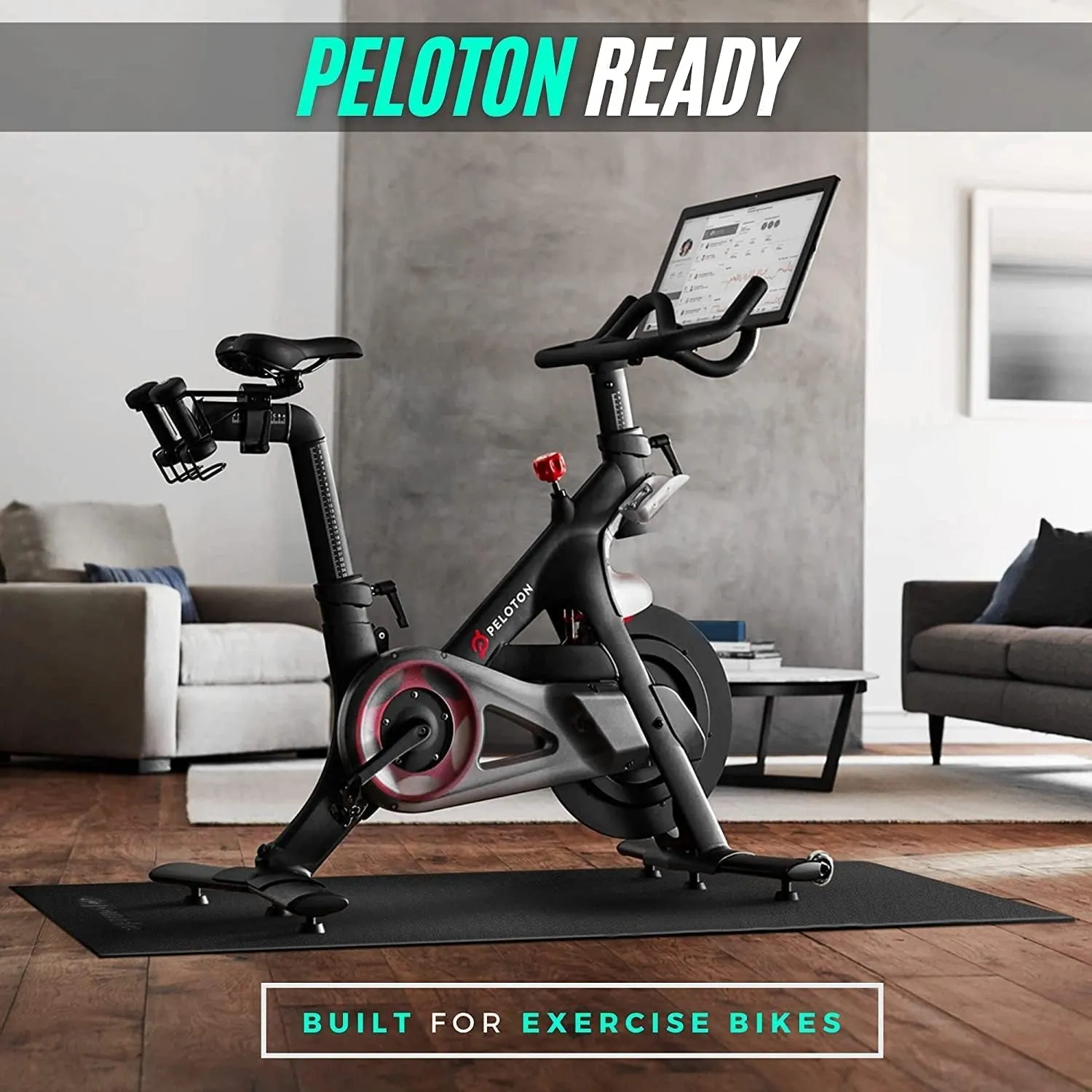 Powr Labs Bike Trainer Mat Compatible with Peloton Bike – Stationary Cycling Floor Pad for Treadmill, Exercise Equipment & Gym Use – Protects Carpet & Hardwood Floors, Indoor Trainer Accessory