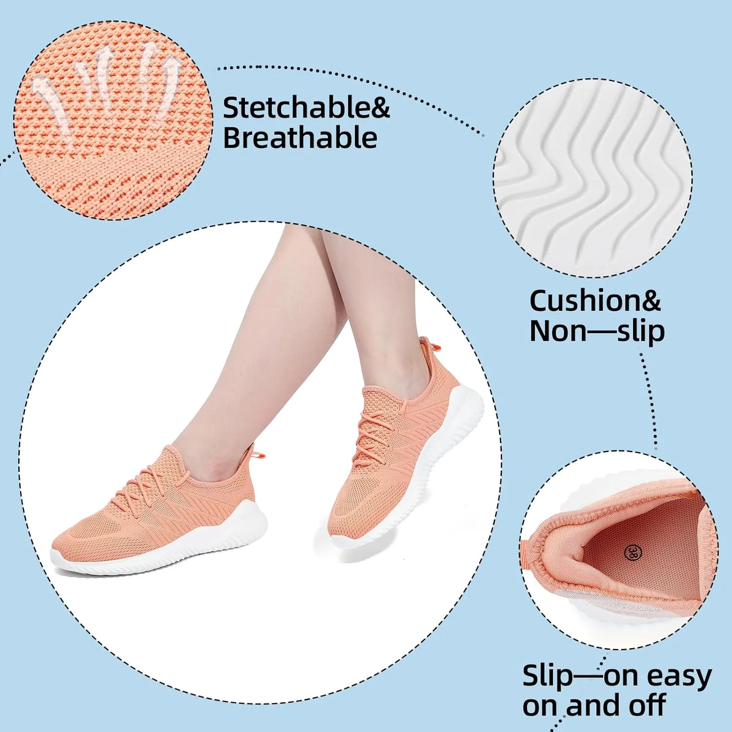 PPQ Womens Slip On Walking Shoes，Memory Foam Lightweight Comfort Casual Workout Shoes,Yoga Or Tennis Or Running Sneakers