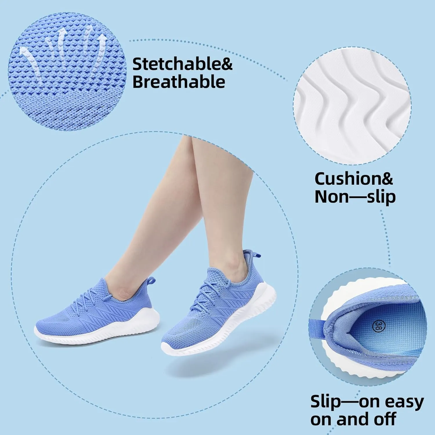 PPQ Womens Slip On Walking Shoes，Memory Foam Lightweight Comfort Casual Workout Shoes,Yoga Or Tennis Or Running Sneakers