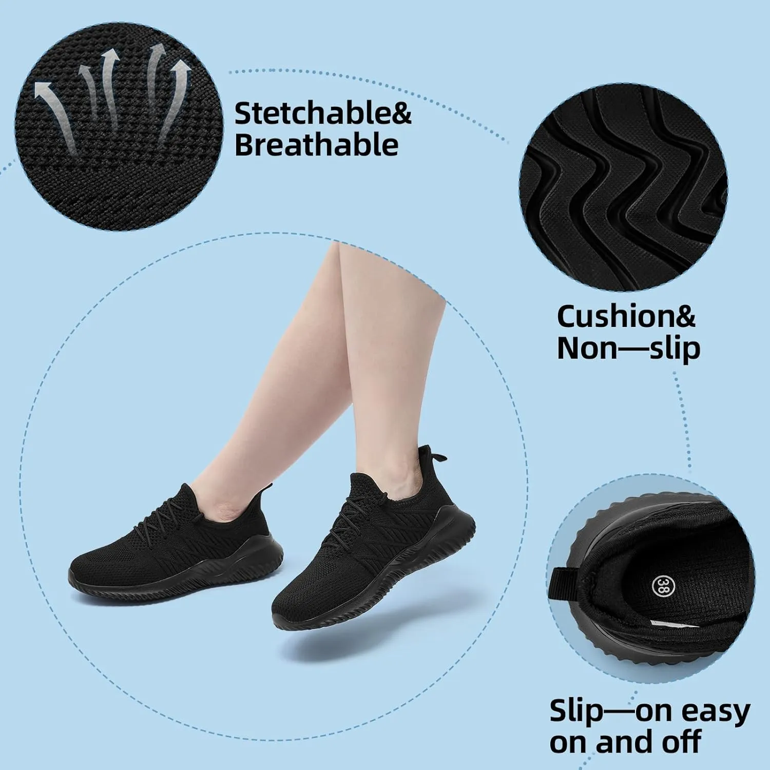 PPQ Womens Slip On Walking Shoes，Memory Foam Lightweight Comfort Casual Workout Shoes,Yoga Or Tennis Or Running Sneakers
