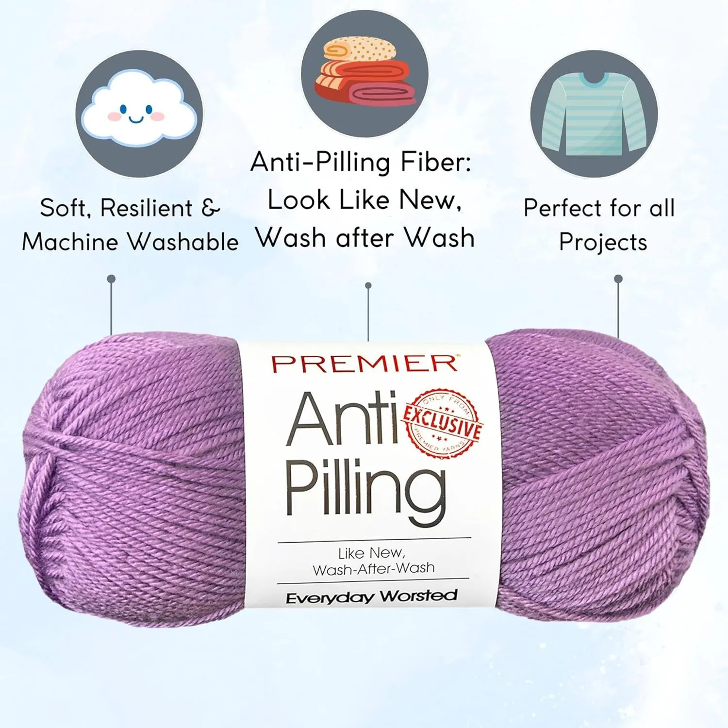 Premier Yarns Everyday Anti-Pilling Solid Orchid DN100-20 (3-Skeins - Same Dye Lot) #4 Worsted Weight Acrylic Yarn for Crocheting and Knitting with Project Bag