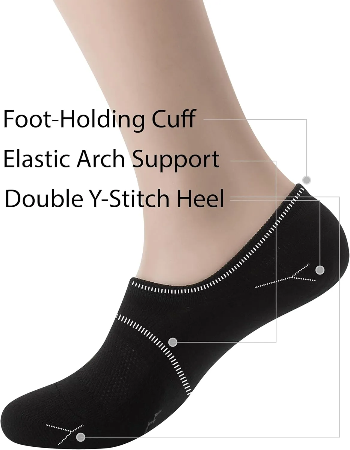 Pro Mountain No Show Socks Wide Toe Box For Health Bunion Unisex Size S to X-Large Cotton Cushion Footies