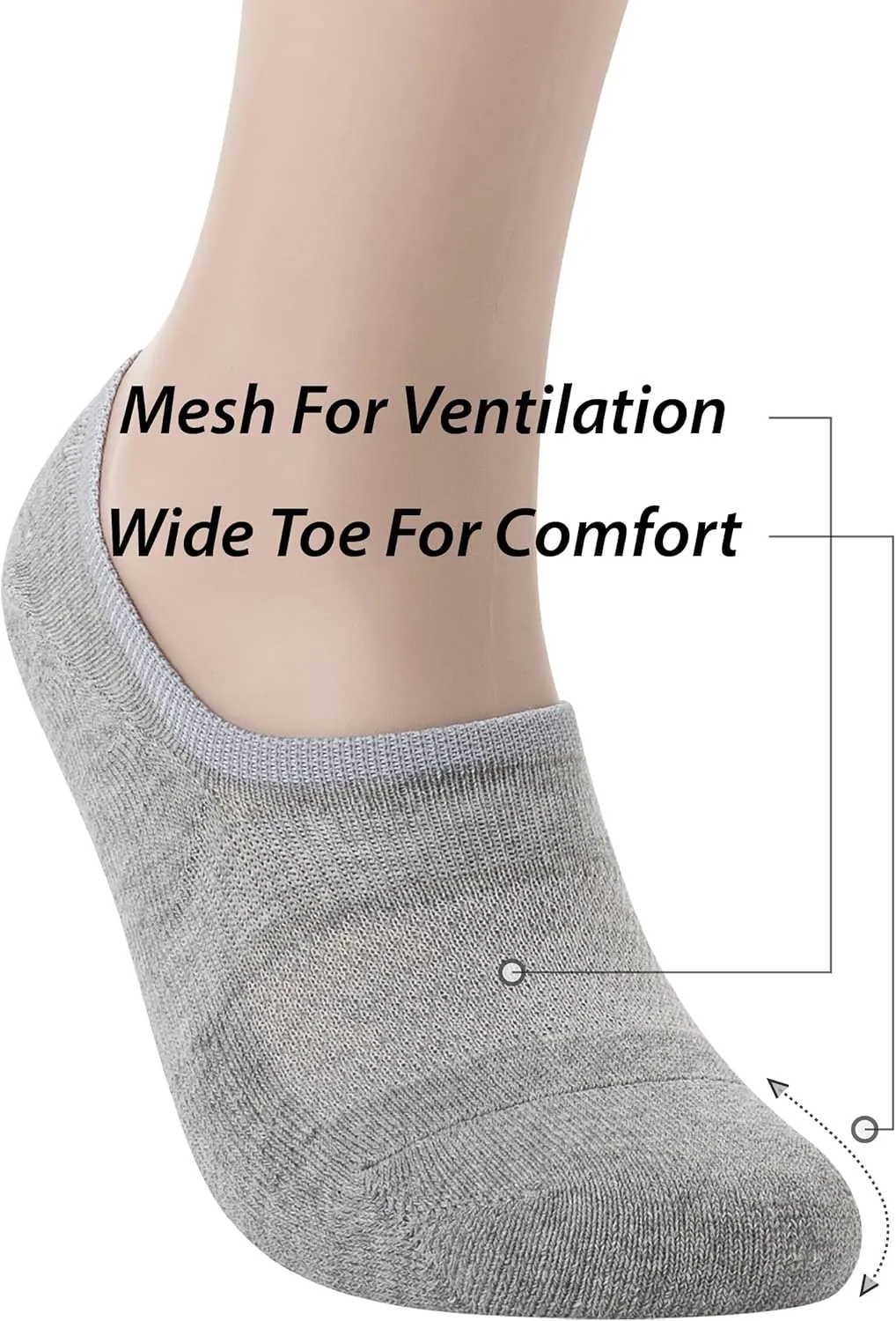 Pro Mountain No Show Socks Wide Toe Box For Health Bunion Unisex Size S to X-Large Cotton Cushion Footies