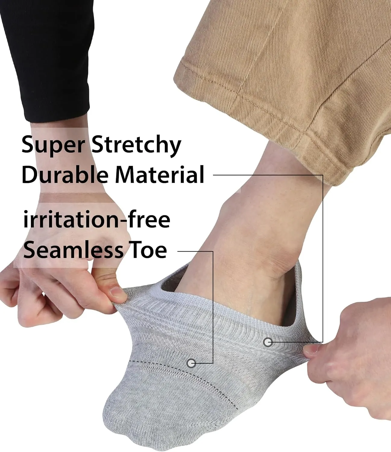 Pro Mountain Seamless No Show Socks Wide Toe Box For Health Bunion Unisex Size S to L Cotton Cushion Footies