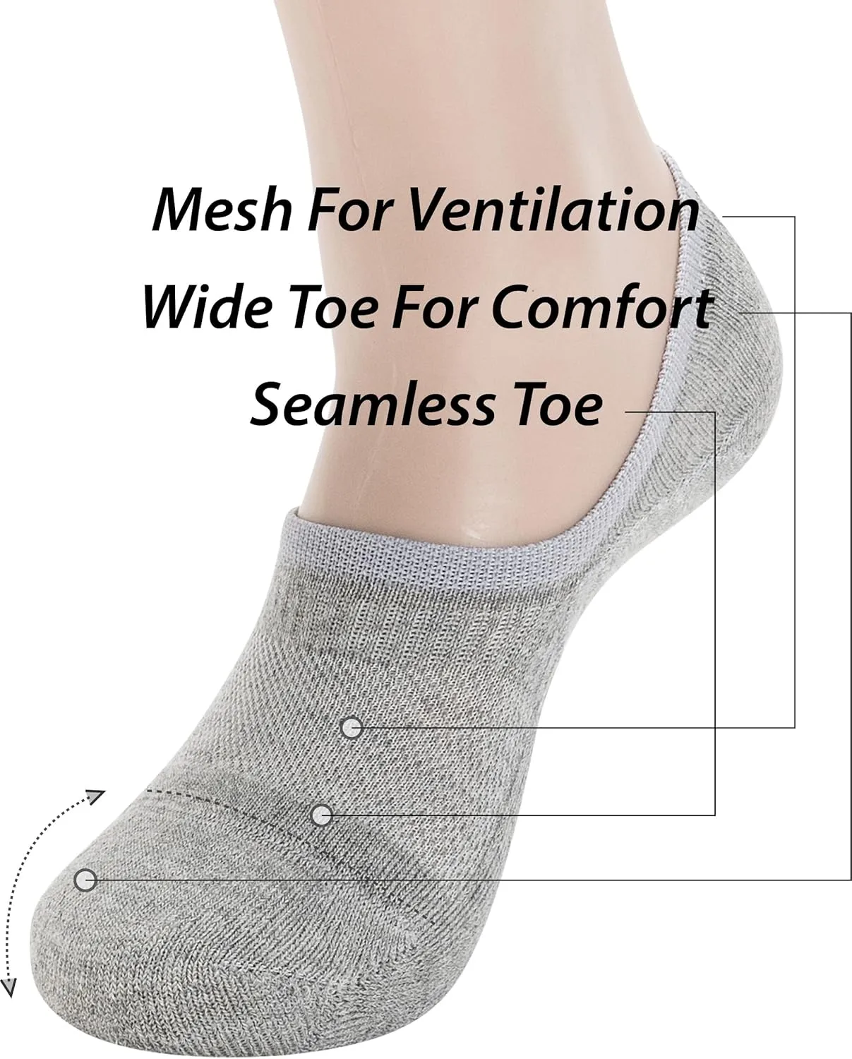 Pro Mountain Seamless No Show Socks Wide Toe Box For Health Bunion Unisex Size S to L Cotton Cushion Footies