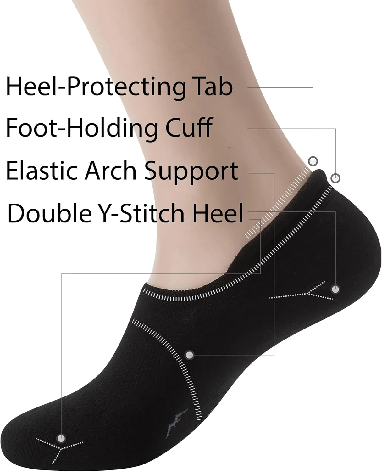 Pro Mountain Wide Toe Box No Show Running Socks For Health Unisex Arch Support Athletic Workout Heel Tab 6 Pack Size S to L