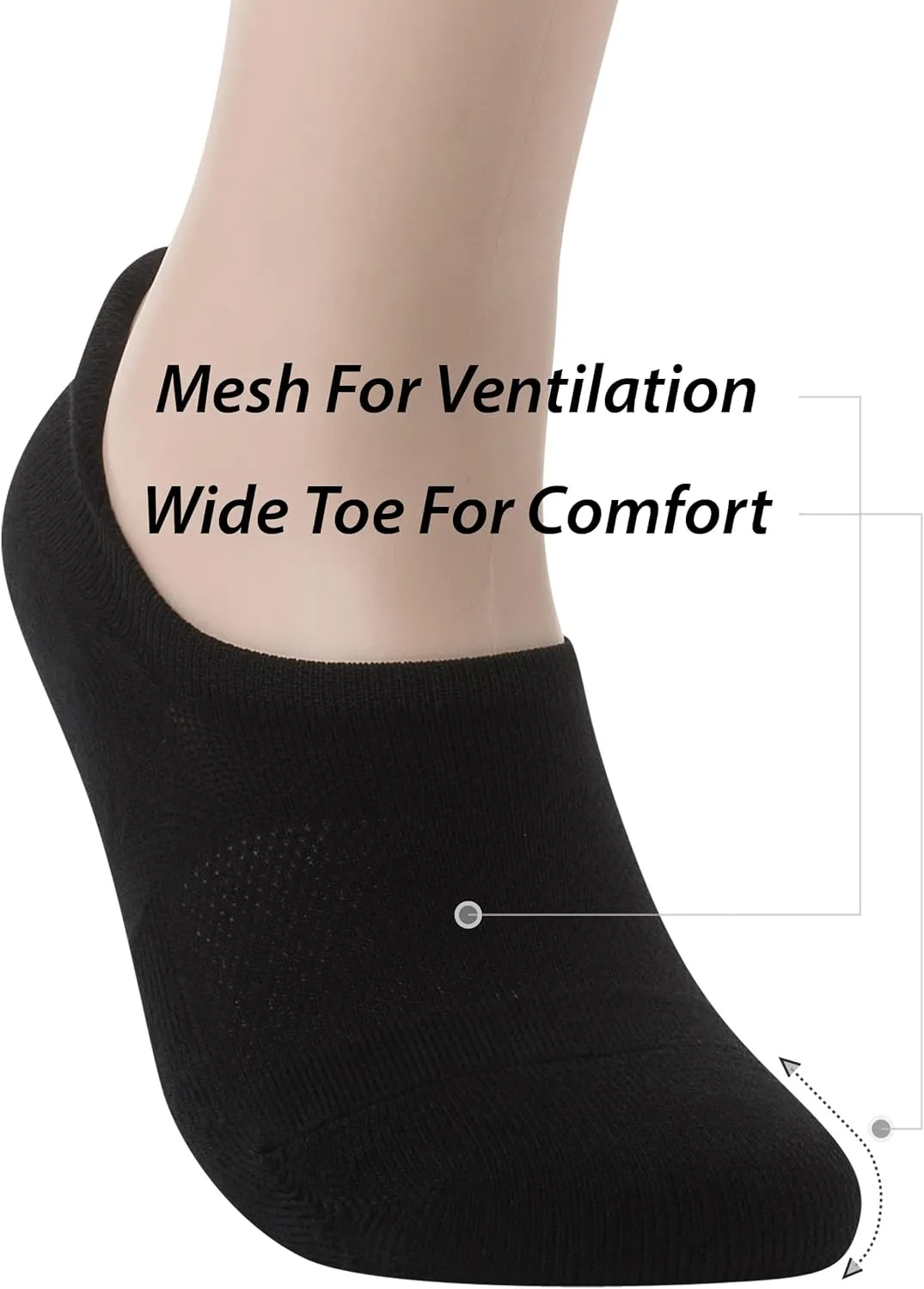 Pro Mountain Wide Toe Box No Show Running Socks For Health Unisex Arch Support Athletic Workout Heel Tab 6 Pack Size S to L