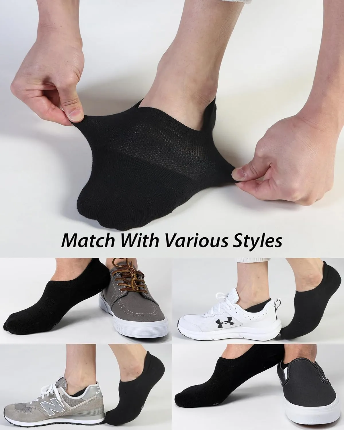 Pro Mountain Wide Toe Box No Show Running Socks For Health Unisex Arch Support Athletic Workout Heel Tab 6 Pack Size S to L