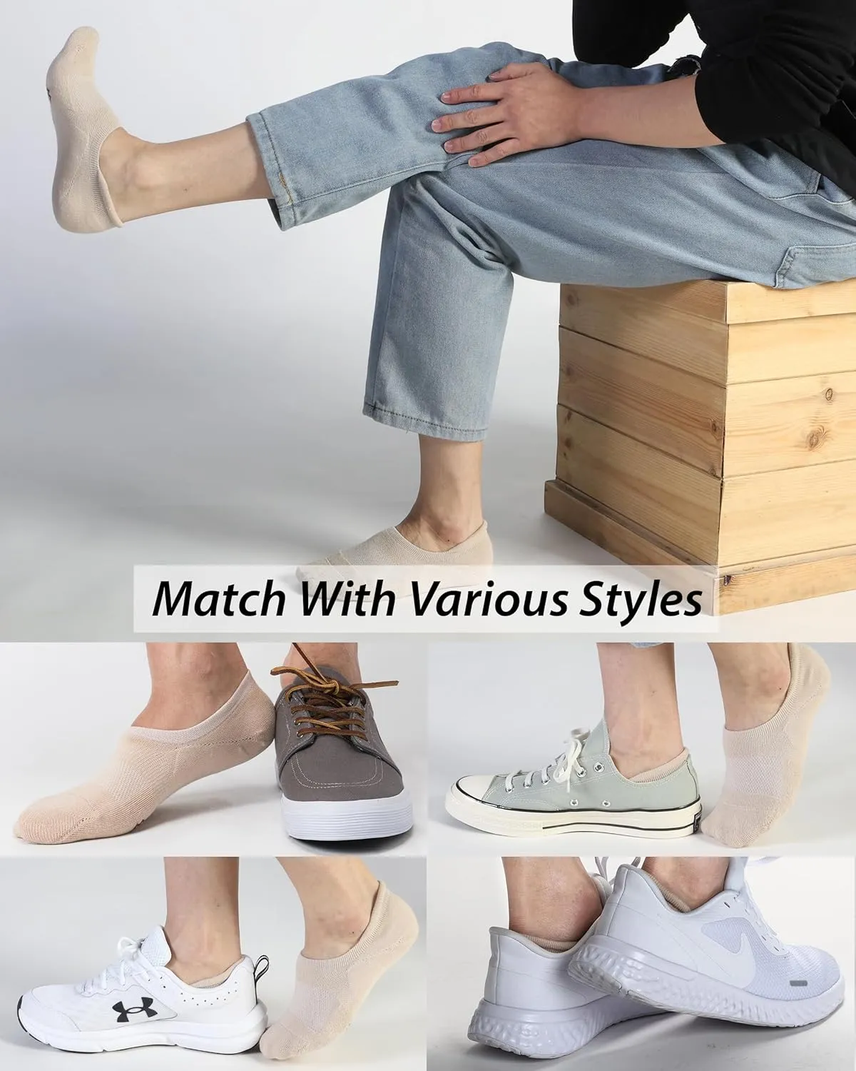 Pro Mountain Wide Toe Box No Show Running Socks For Health Unisex Arch Support Athletic Workout Heel Tab 6 Pack Size S to L