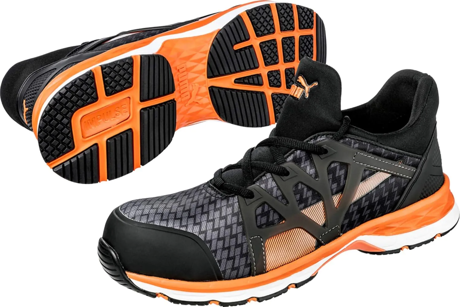 PUMA Men's Rush 20 Mid Industrial Shoe, Black-Orange, 9