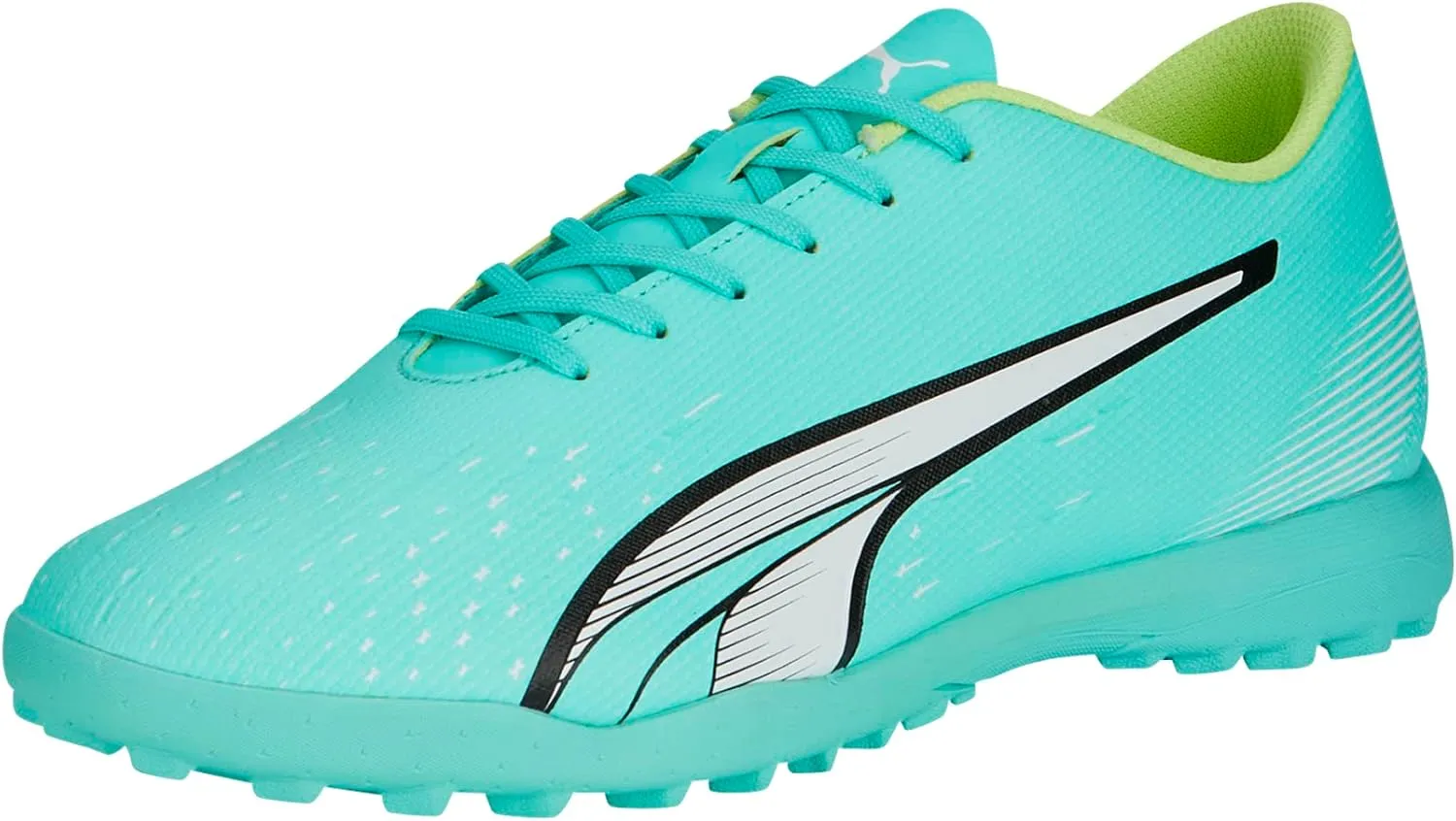 PUMA Mens Ultra Play Turf Trainer Soccer Cleats, Electric Peppermint-PUMA Mens White-Fast Yellow, 9.5