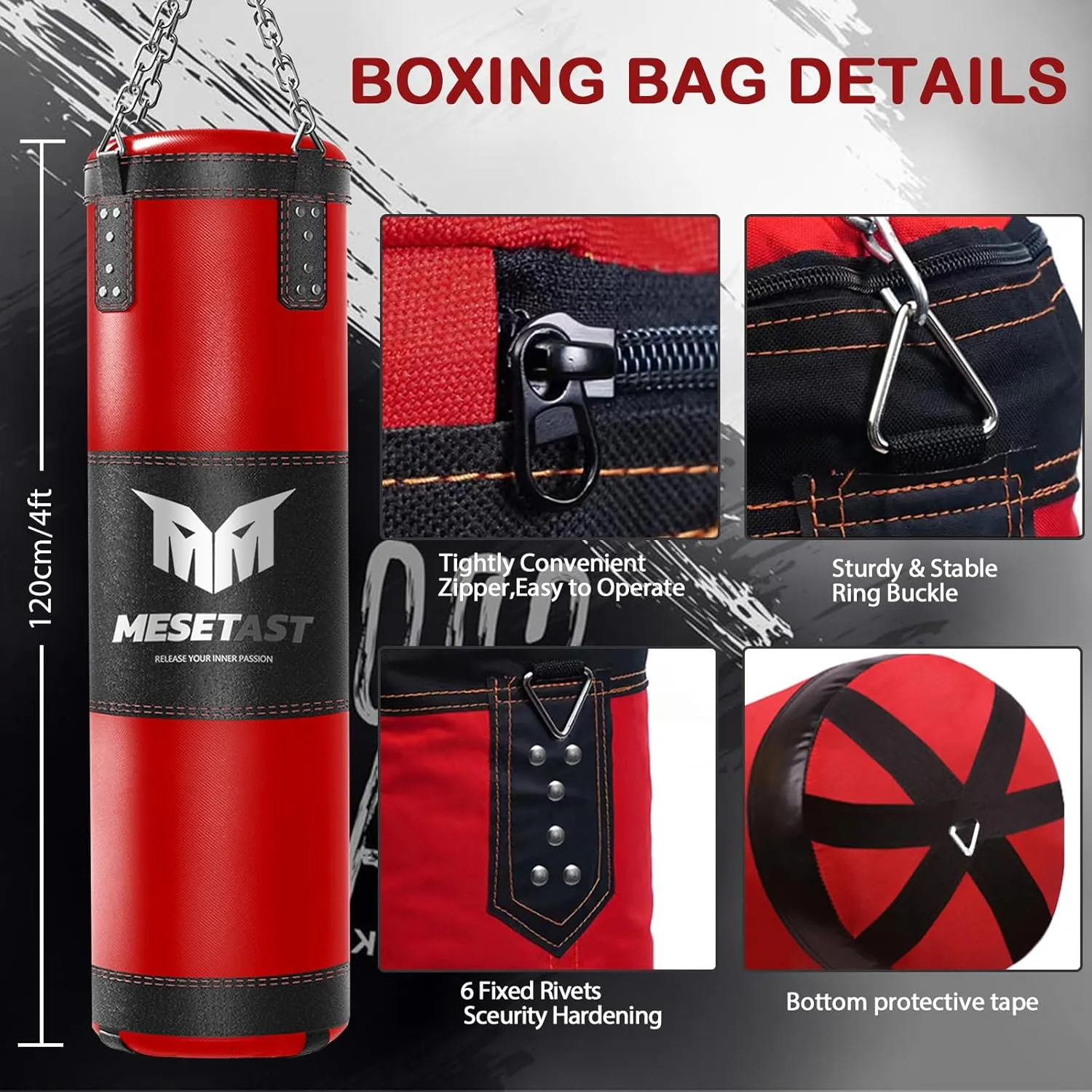 Punching Bag for Adults, 4ft Heavy Boxing Bag Set with 12 OZ Gloves for MMA Karate Kickboxing Boxing - Unfilled
