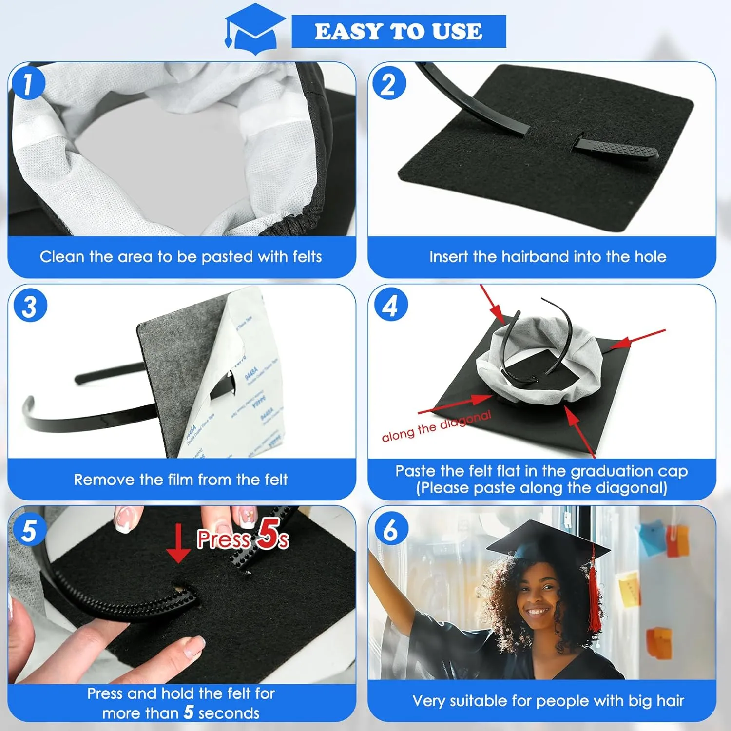 PUNCHMAN Graduation Cap Headband-Firm Anti-Fall Hair Band for Graduation Cap,Grad Cap Headband Holder Insert Companion