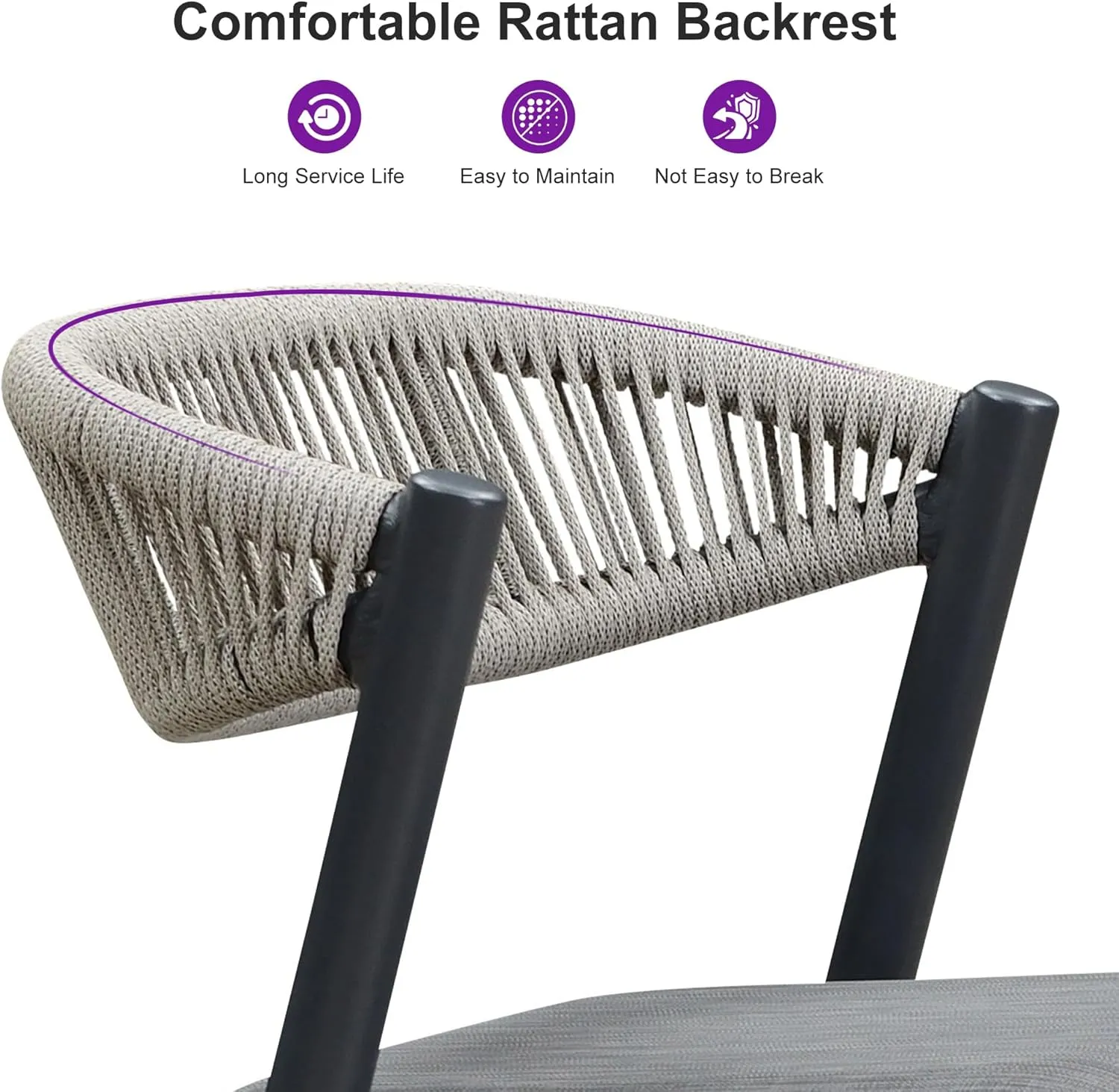 PURPLE LEAF Bar High Stool 2 Pieces Rattan Aluminum Modern Barstools with Back and Cushions for Patio Outdoor Accent Island Chairs Grey