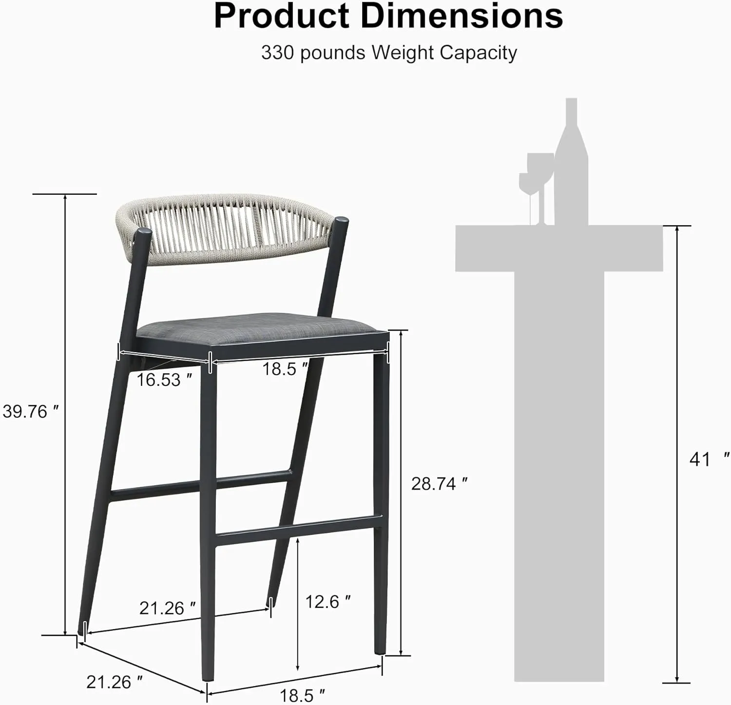 PURPLE LEAF Bar High Stool 2 Pieces Rattan Aluminum Modern Barstools with Back and Cushions for Patio Outdoor Accent Island Chairs Grey
