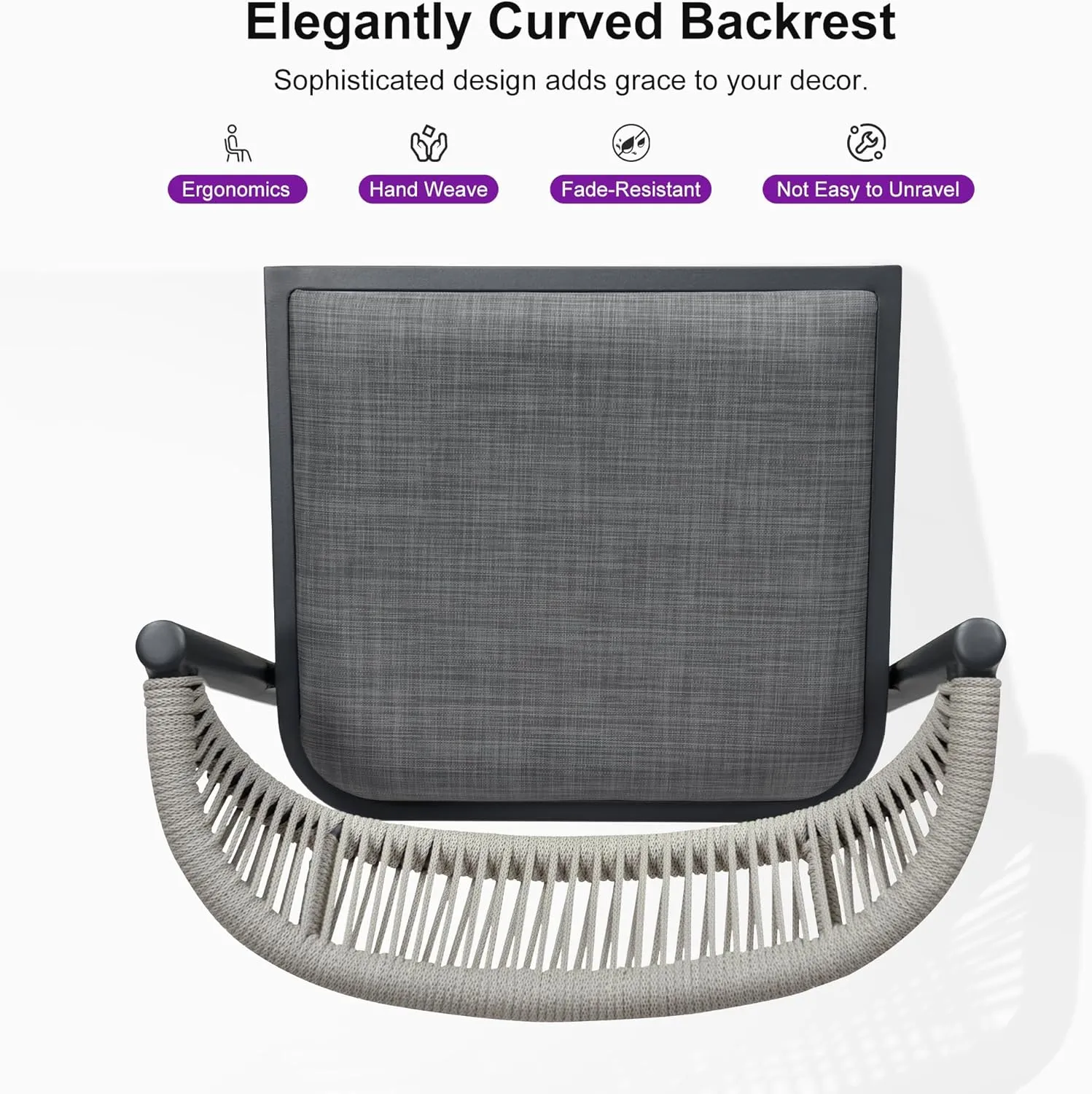 PURPLE LEAF Bar High Stool 2 Pieces Rattan Aluminum Modern Barstools with Back and Cushions for Patio Outdoor Accent Island Chairs Grey