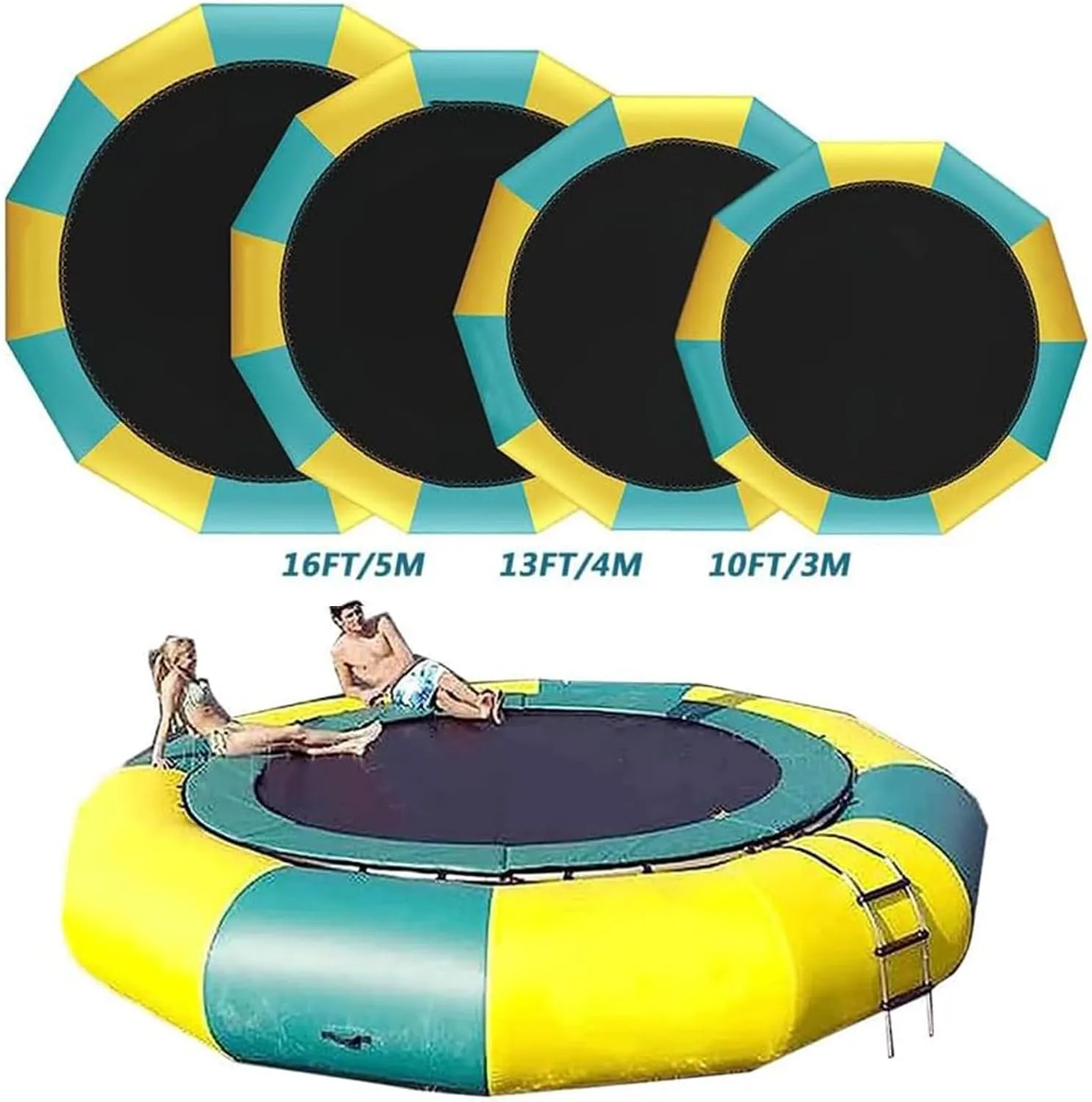 PVC Inflatable Water Trampoline, Lake Water Trampoline with Slide/Tube/Jumping Pillow Bag, 10Ft, 13Ft, 16Ft Bouncing Platform Water Trampoline for Water Park Games