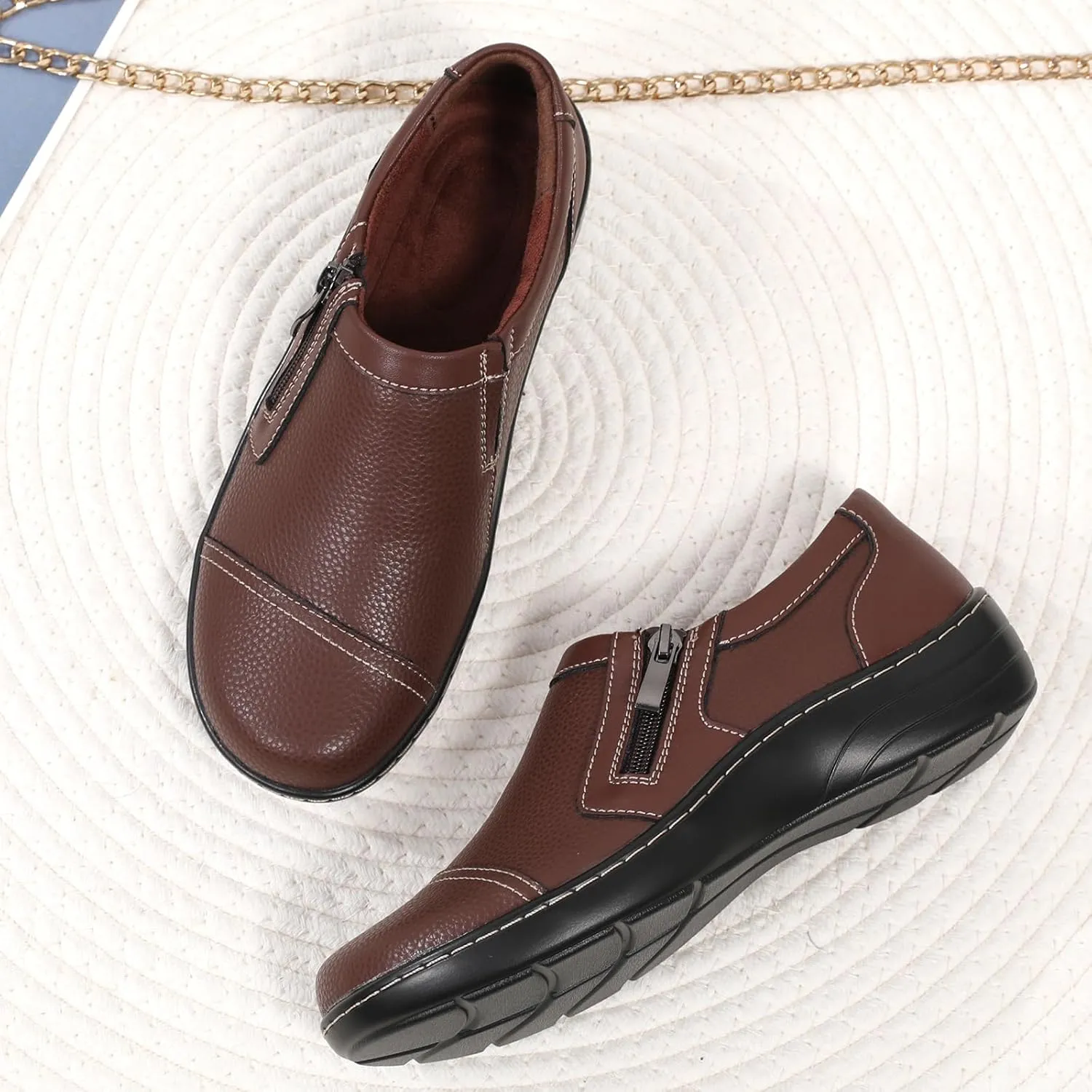 QAE Loafers for Women Comfort Women's Loafers & Slip-Ons Orthopedic Lightweight Business Casual Dressy Walking Work Flat Slip-On Shoes for Ladies