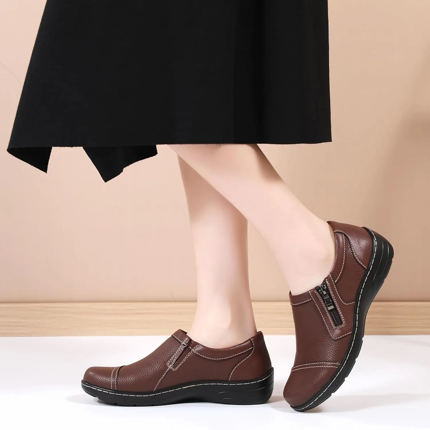 QAE Loafers for Women Comfort Women's Loafers & Slip-Ons Orthopedic Lightweight Business Casual Dressy Walking Work Flat Slip-On Shoes for Ladies