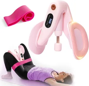 QIUTONG Thigh Master 2025 Upgraded, 10-78LB Thigh Master Thigh Exerciser, LED Inner Thigh Exerciser, 360° Pelvic Floor Exercise Devices, Hip Trainer Kegel Excerciser, 20LB Resistance Band, Light Pink