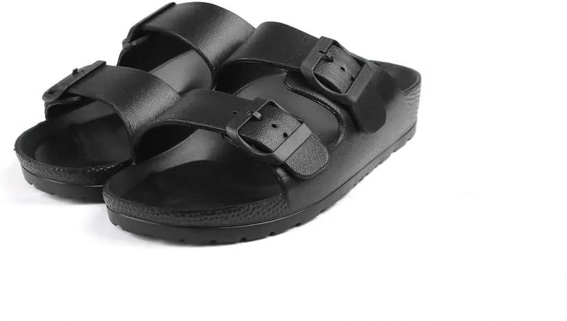 Qtdstz Women's Comfort Slides Double Buckle Adjustable EVA Flat Sandals