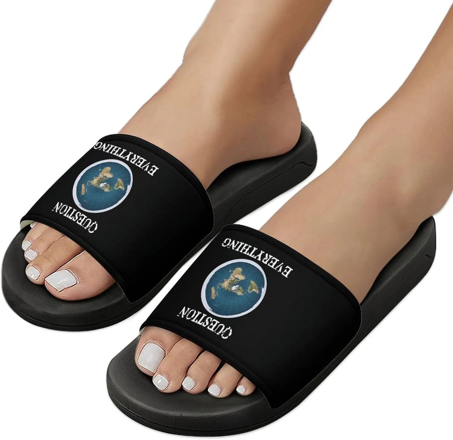 Question Everything Flat Earth House Slippers for Women Men Shower Slides Bathroom Sandals