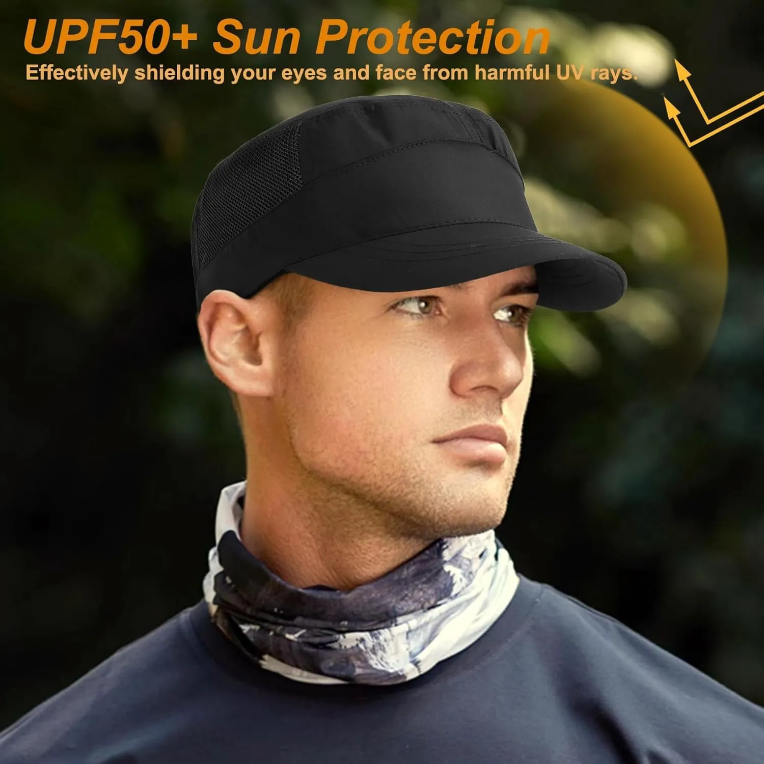 Quick Dry Military Hats for Men - Army Cadet Patrol Cap Short Brim Flat Top Hat Summer Breathable Adjustable