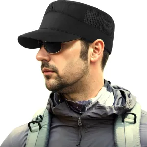 Quick Dry Military Hats for Men - Army Cadet Patrol Cap Short Brim Flat Top Hat Summer Breathable Adjustable