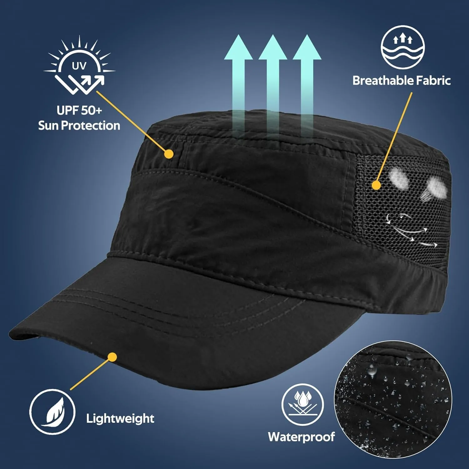 Quick Dry Military Hats for Men - Army Cadet Patrol Cap Short Brim Flat Top Hat Summer Breathable Adjustable