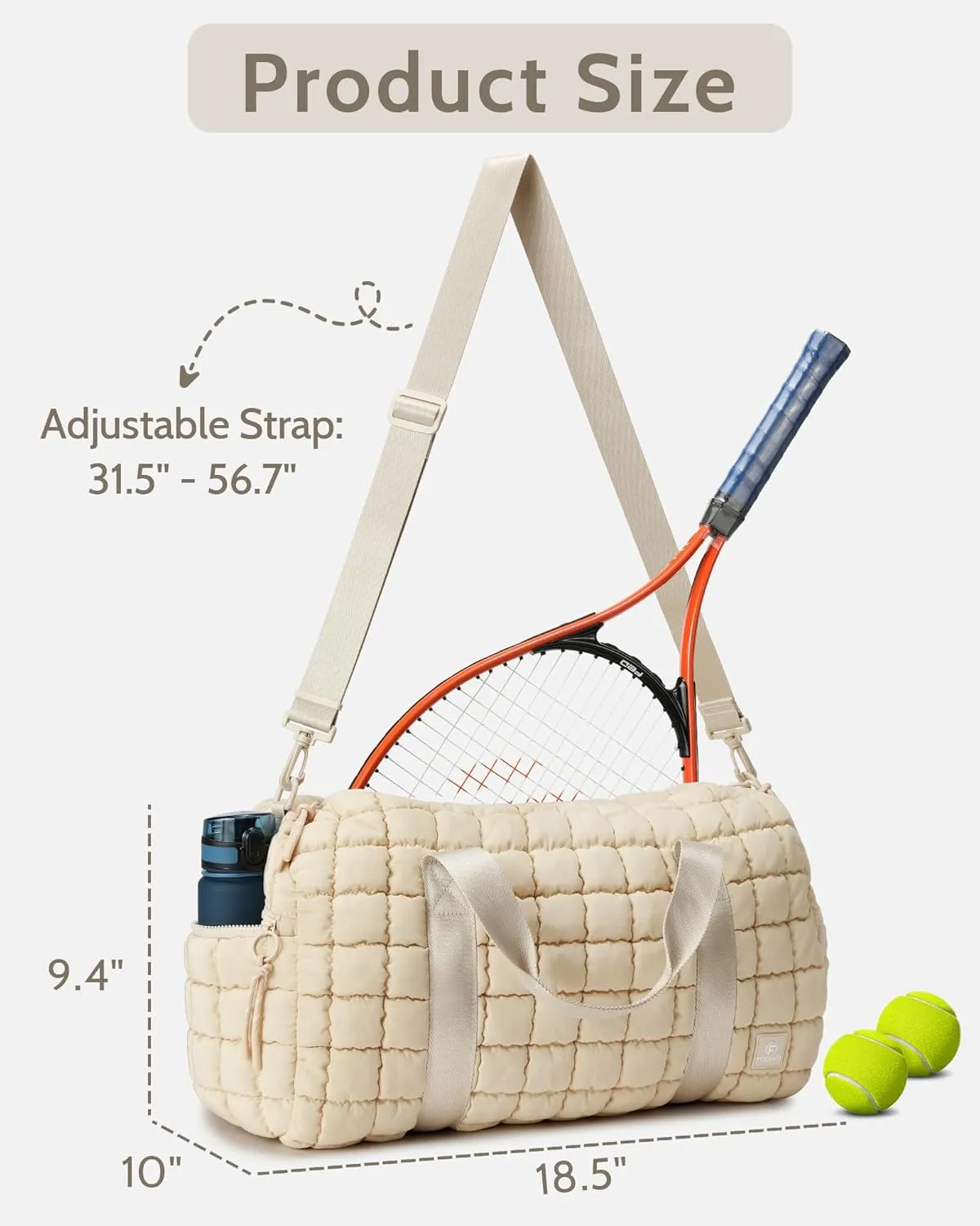 Quilted Duffel Bag for Women, Puffer Gym Duffle Bag with Shoe Compartment Lightweight Large Crossbody Sport Bag Travel Tote Beige