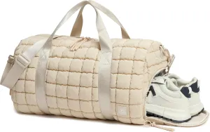 Quilted Duffel Bag for Women, Puffer Gym Duffle Bag with Shoe Compartment Lightweight Large Crossbody Sport Bag Travel Tote Beige