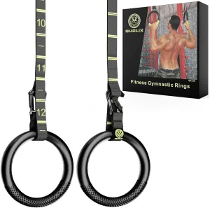 QUOLIX Gymnastic Rings with Adjustable Straps, Non-Slip Pull Up Rings with Straps, 1300lbs Exercise Rings with Straps for Home, Gymnastics Rings for Home Gym, Workout, Exercise, Training, Calisthenic