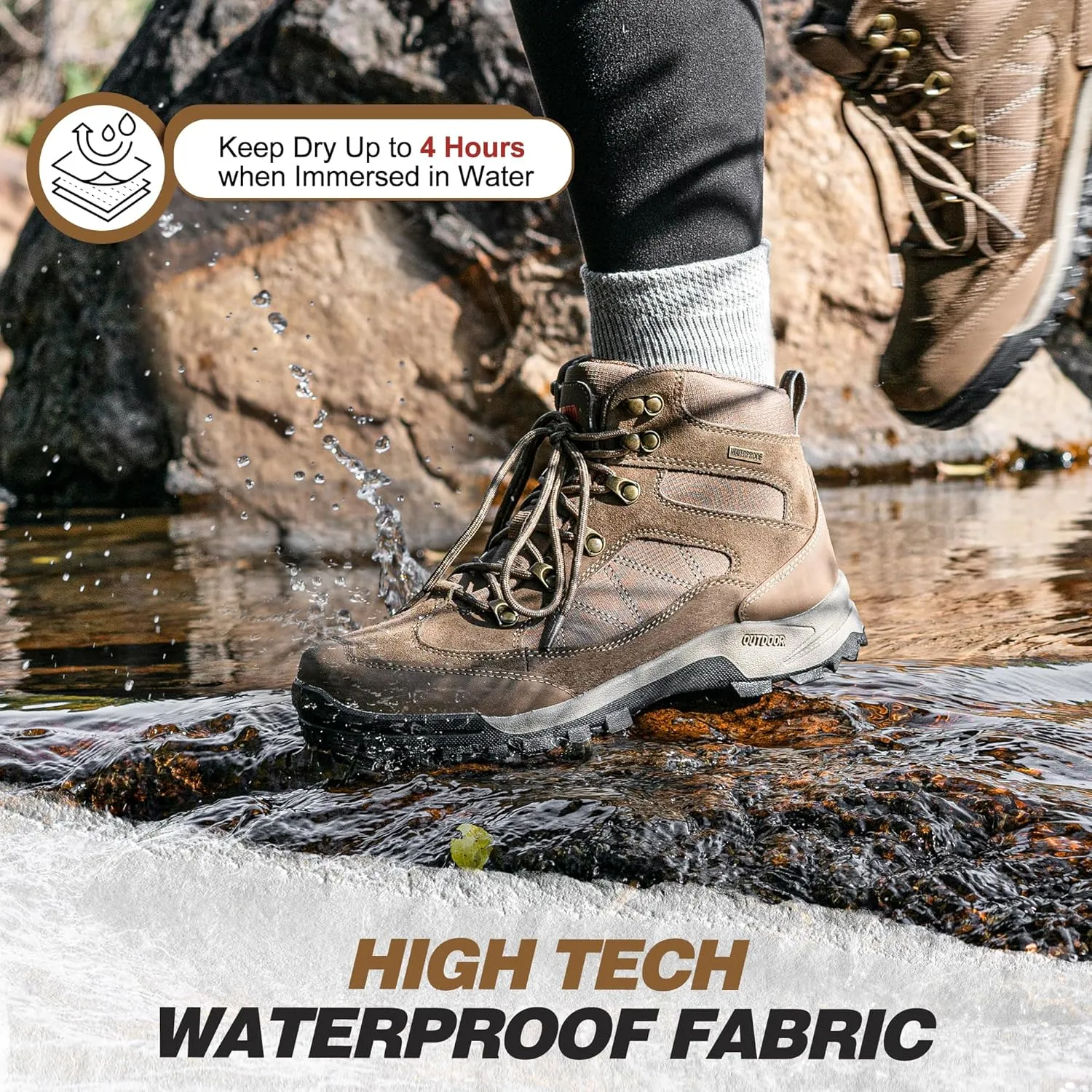 R CORD Hiking Boots Women Waterproof Ankle Support Womens Hiking Boots Backpacking Boots Breathable Non-slip Durable Hiking Boots for Outdoors