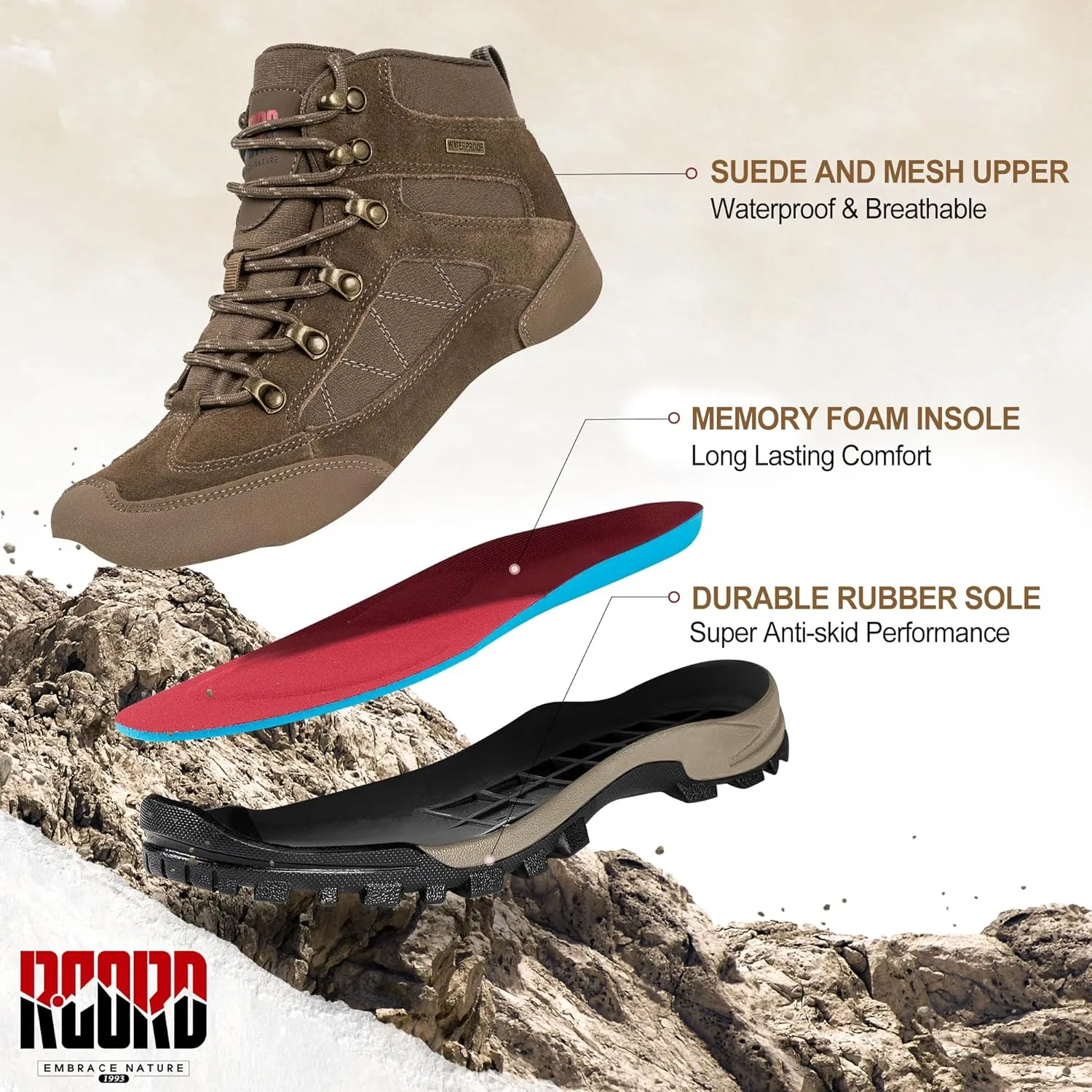 R CORD Hiking Boots Women Waterproof Ankle Support Womens Hiking Boots Backpacking Boots Breathable Non-slip Durable Hiking Boots for Outdoors