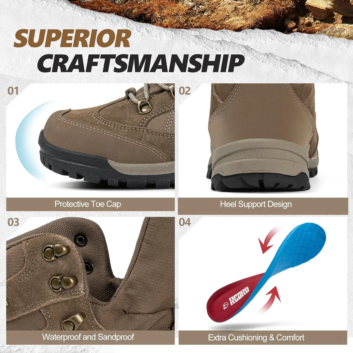 R CORD Hiking Boots Women Waterproof Ankle Support Womens Hiking Boots Backpacking Boots Breathable Non-slip Durable Hiking Boots for Outdoors