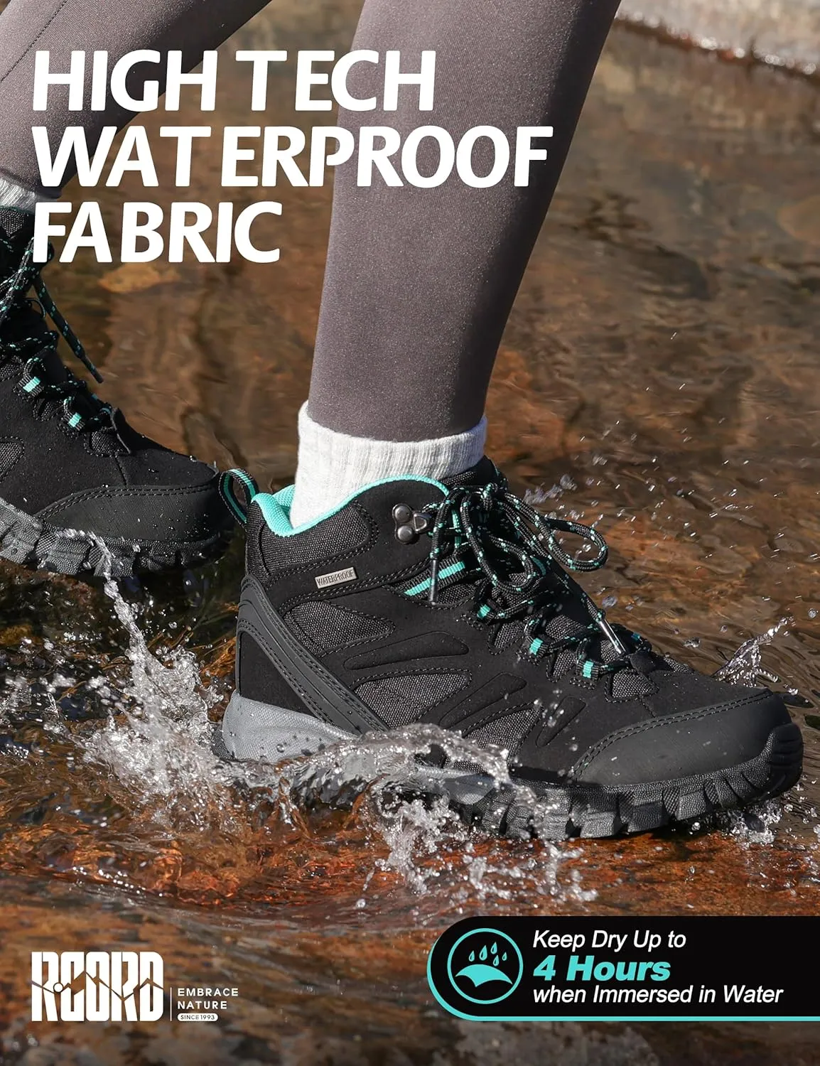 R CORD Hiking Boots Women Waterproof Womens Hiking Boots Ankle Support Hiking Boots for Women Durable Hiking Boot for Outdoors Womens Mountaineering Boots