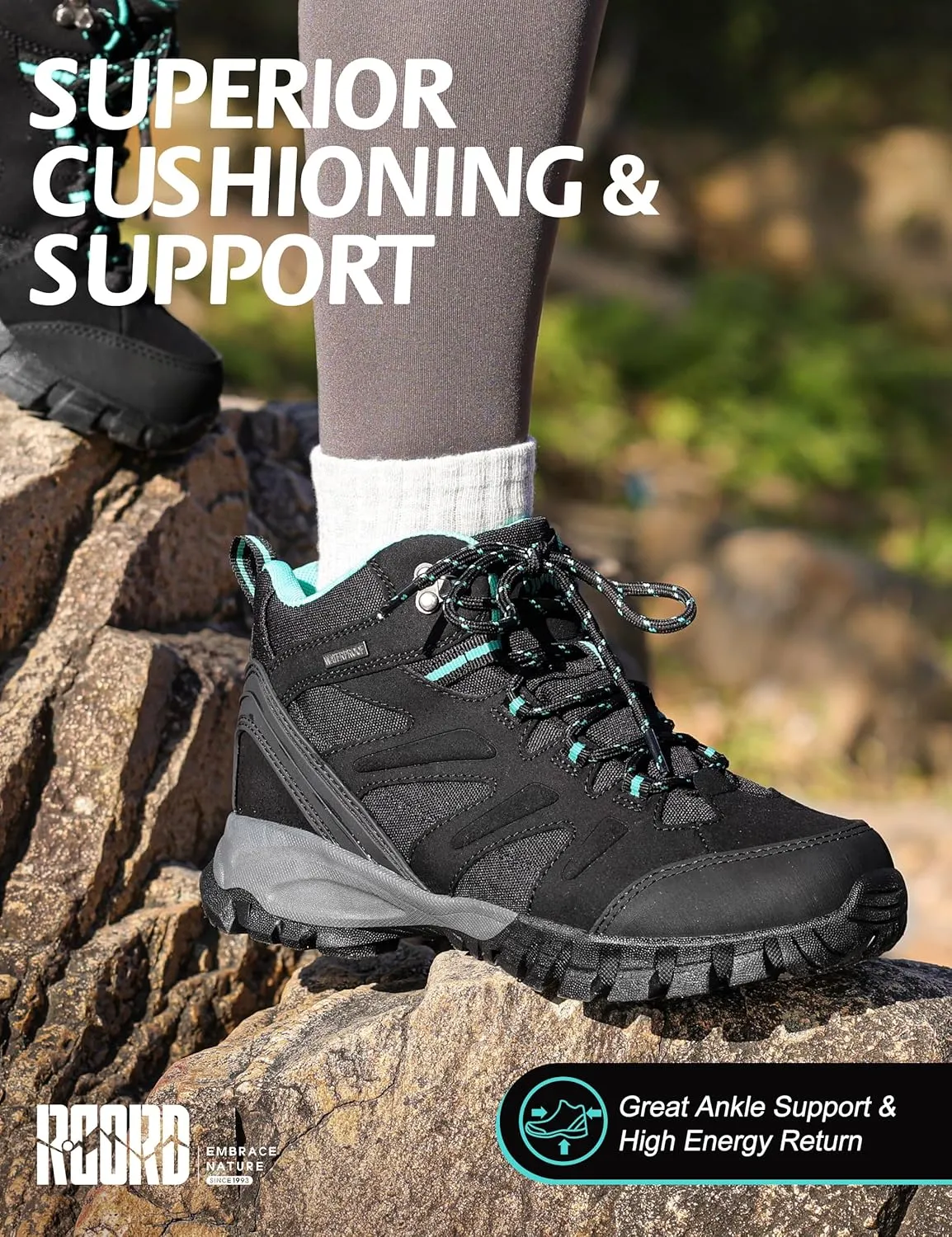 R CORD Hiking Boots Women Waterproof Womens Hiking Boots Ankle Support Hiking Boots for Women Durable Hiking Boot for Outdoors Womens Mountaineering Boots